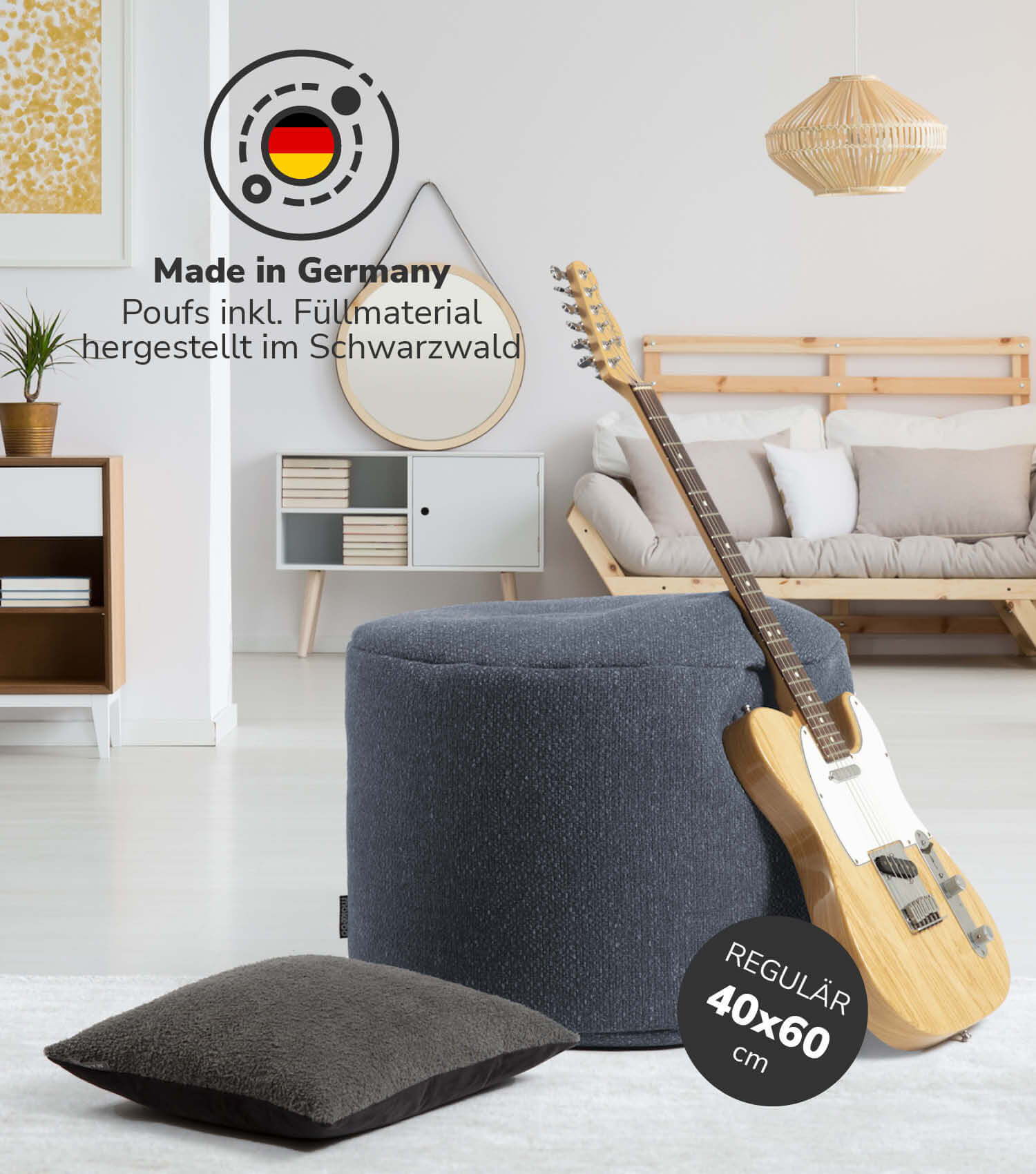 Indoor Pouf Hocker Sitzkissen Bodenkissen 'Der Ruhepouf' Fußhocker rund