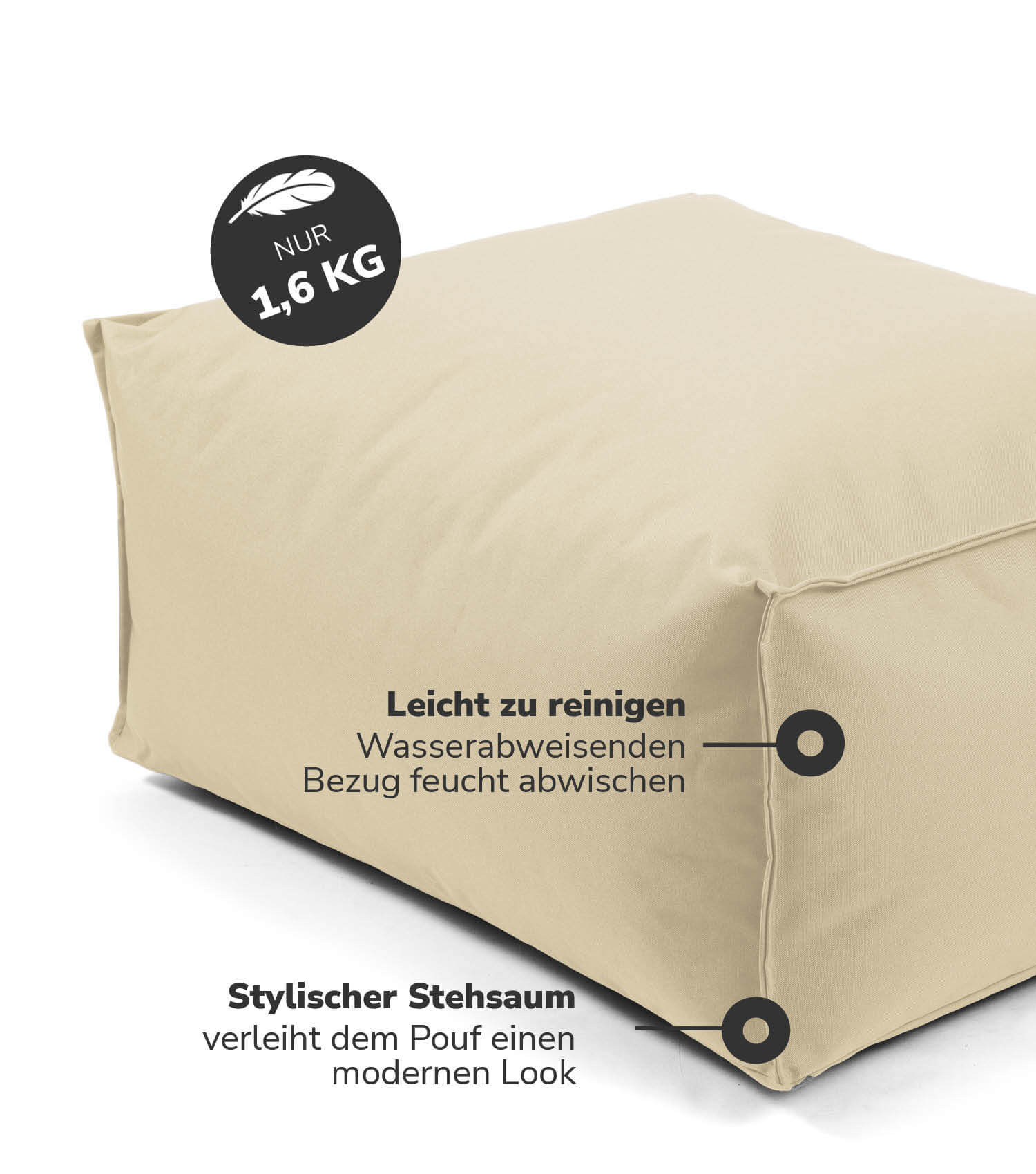 Outdoor Pouf Hocker Sitzkissen Bodenkissen 'Der Ruhepouf' Fußhocker eckig