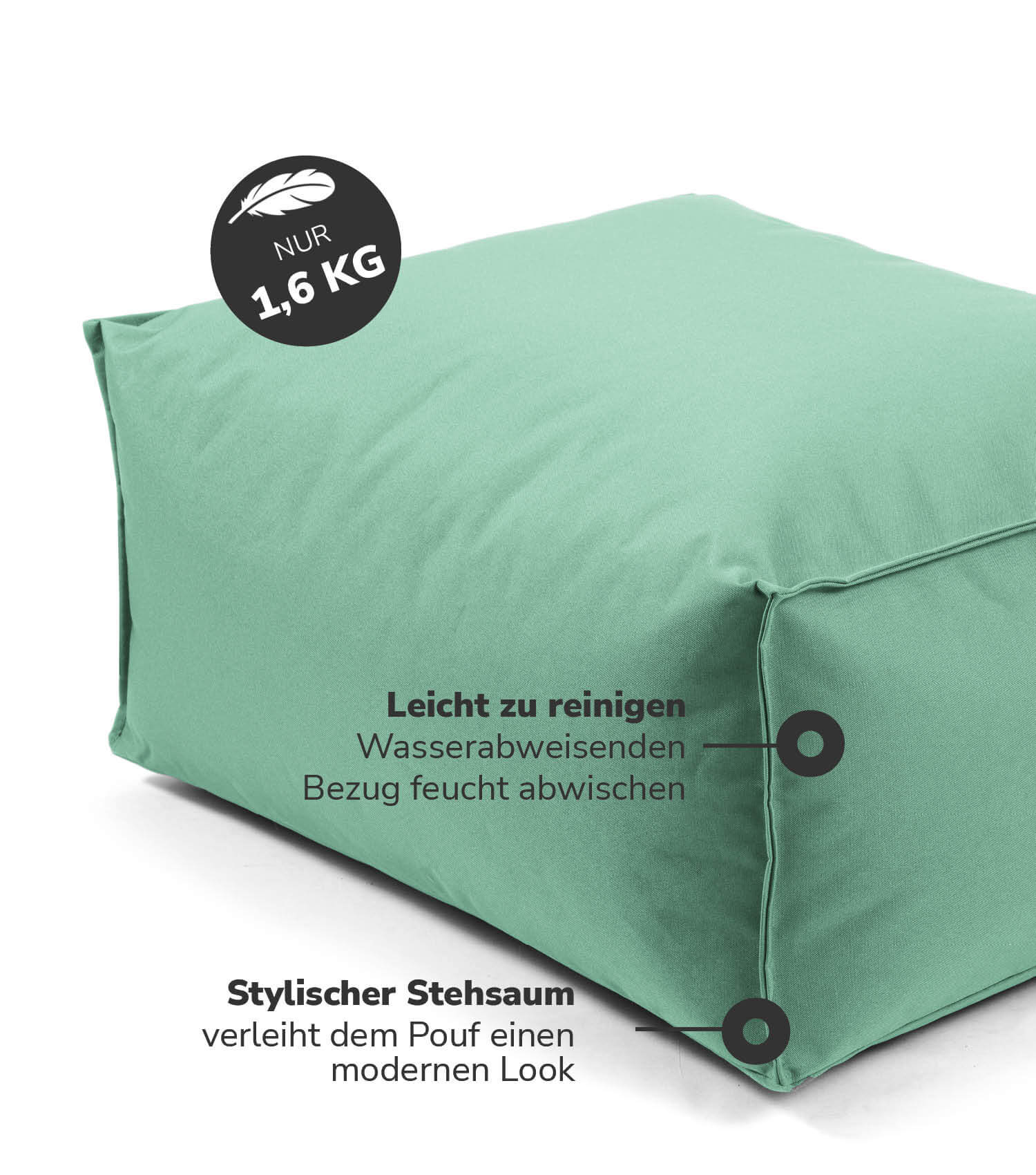 Outdoor Pouf Hocker Sitzkissen Bodenkissen 'Der Ruhepouf' Fußhocker eckig
