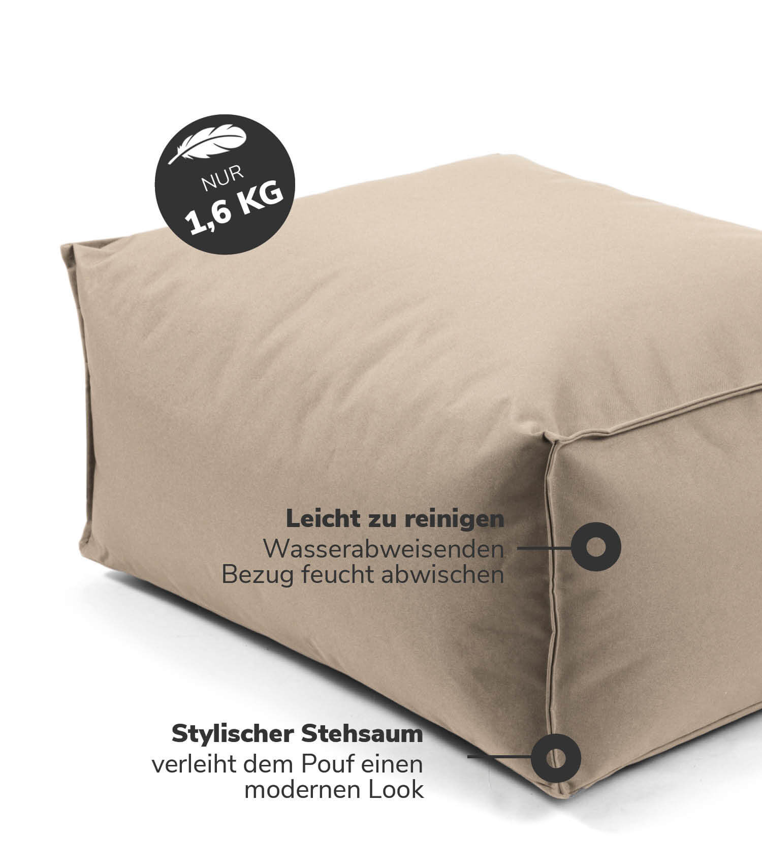 Outdoor Pouf Hocker Sitzkissen Bodenkissen 'Der Ruhepouf' Fußhocker eckig