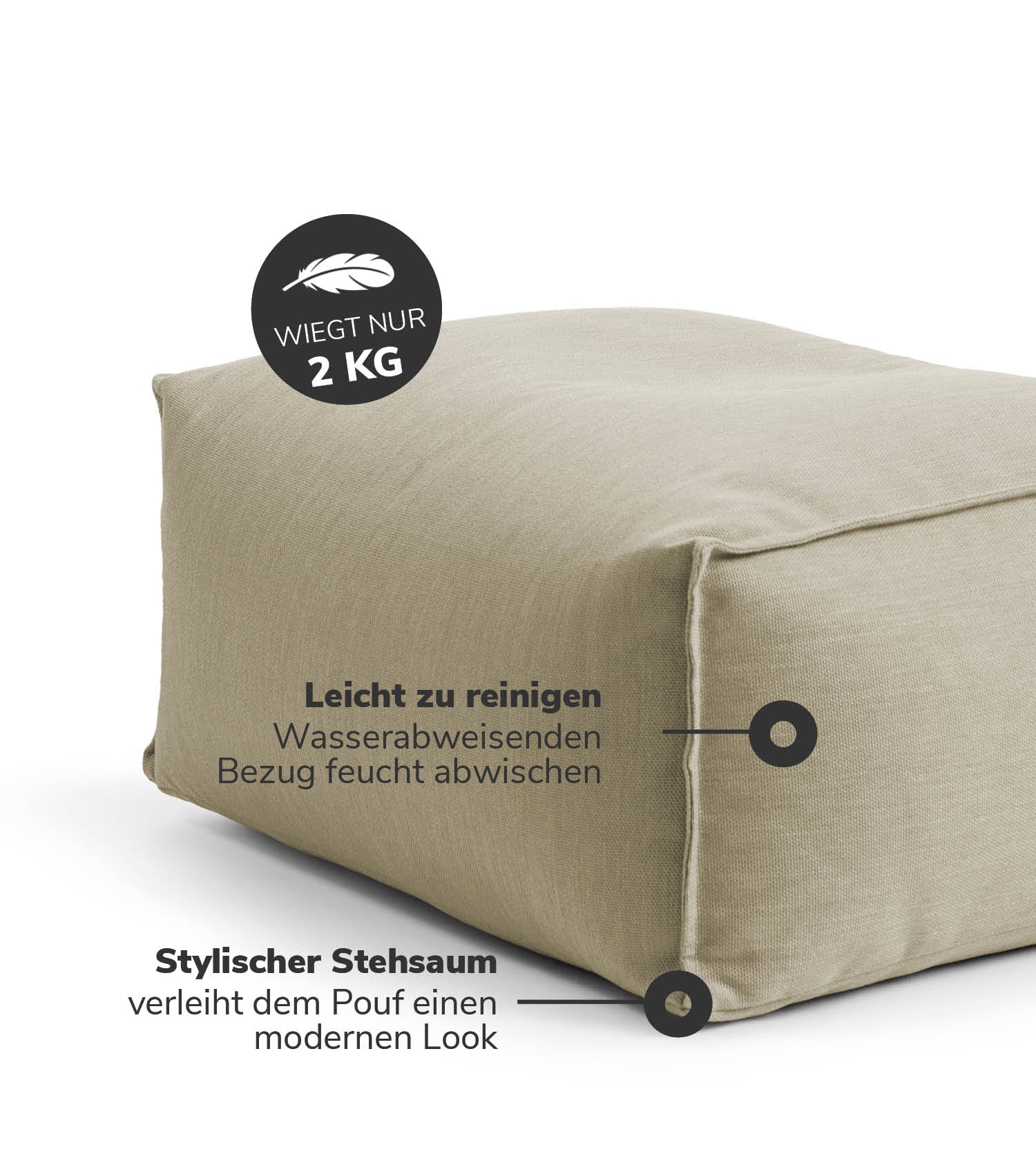 Outdoor Pouf Hocker Sitzkissen Bodenkissen 'Der Ruhepouf' Fußhocker eckig