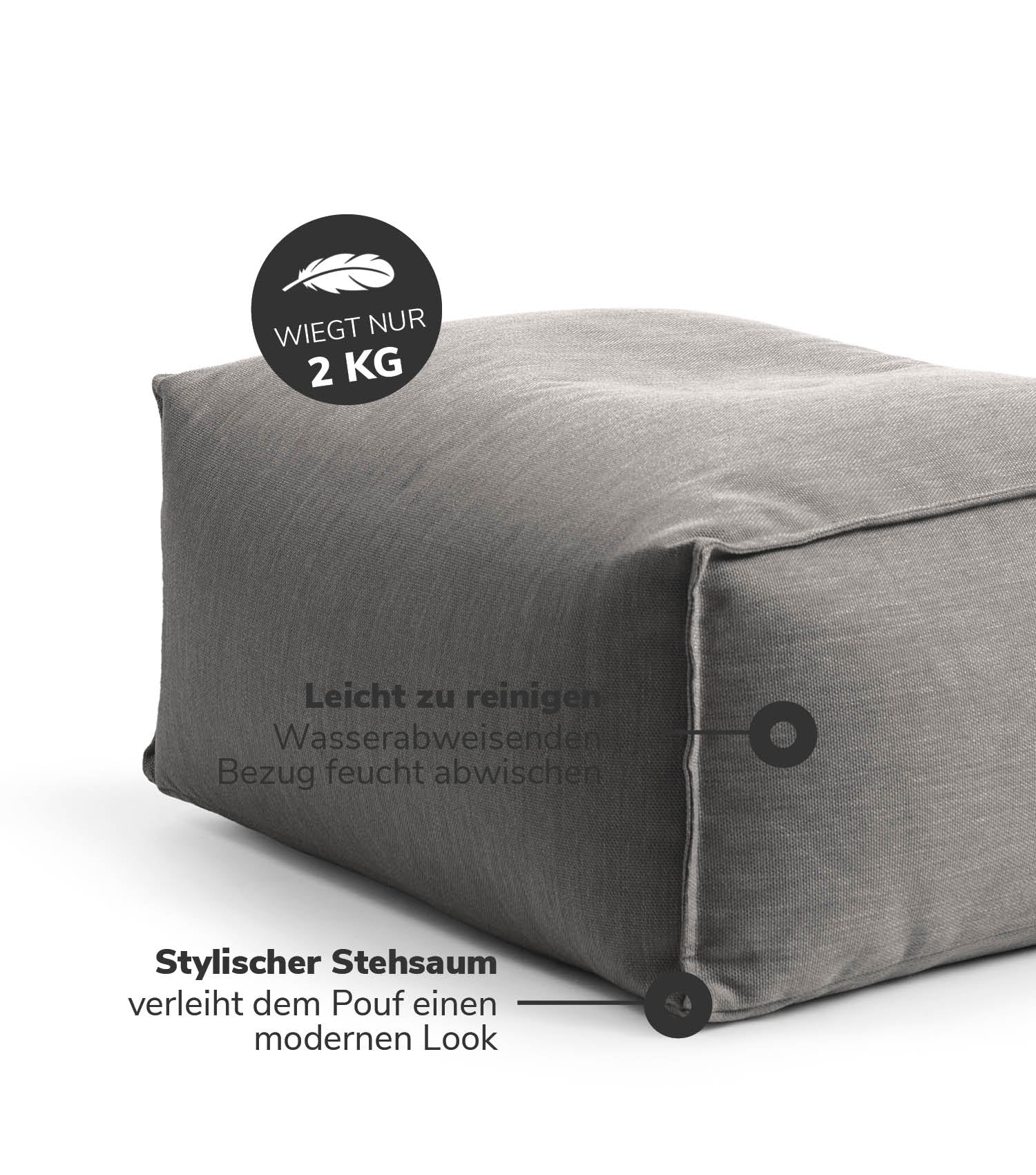 Outdoor Pouf Hocker Sitzkissen Bodenkissen 'Der Ruhepouf' Fußhocker eckig