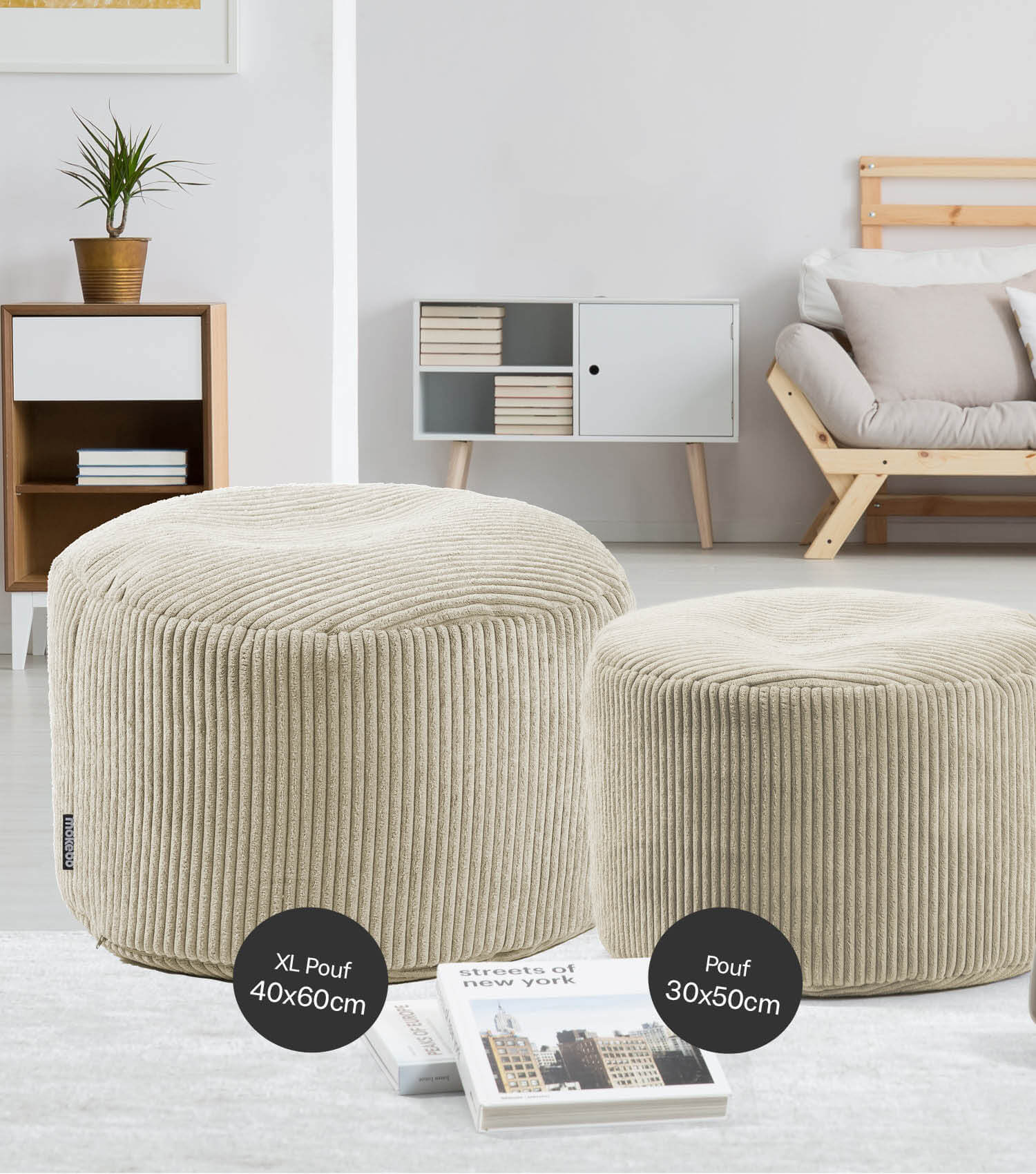 mokebo® 'Der faule Lenz' Indoor Pouf aus Cord runder Hocker 50x30cm