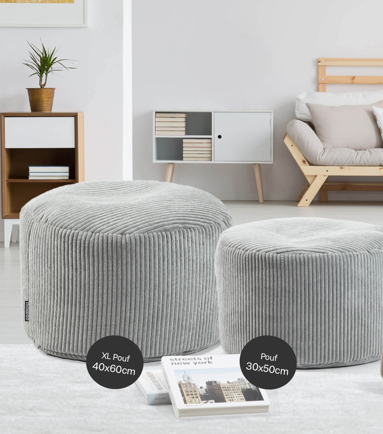 mokebo® 'Der faule Lenz' Indoor Pouf aus Cord runder Hocker 50x30cm