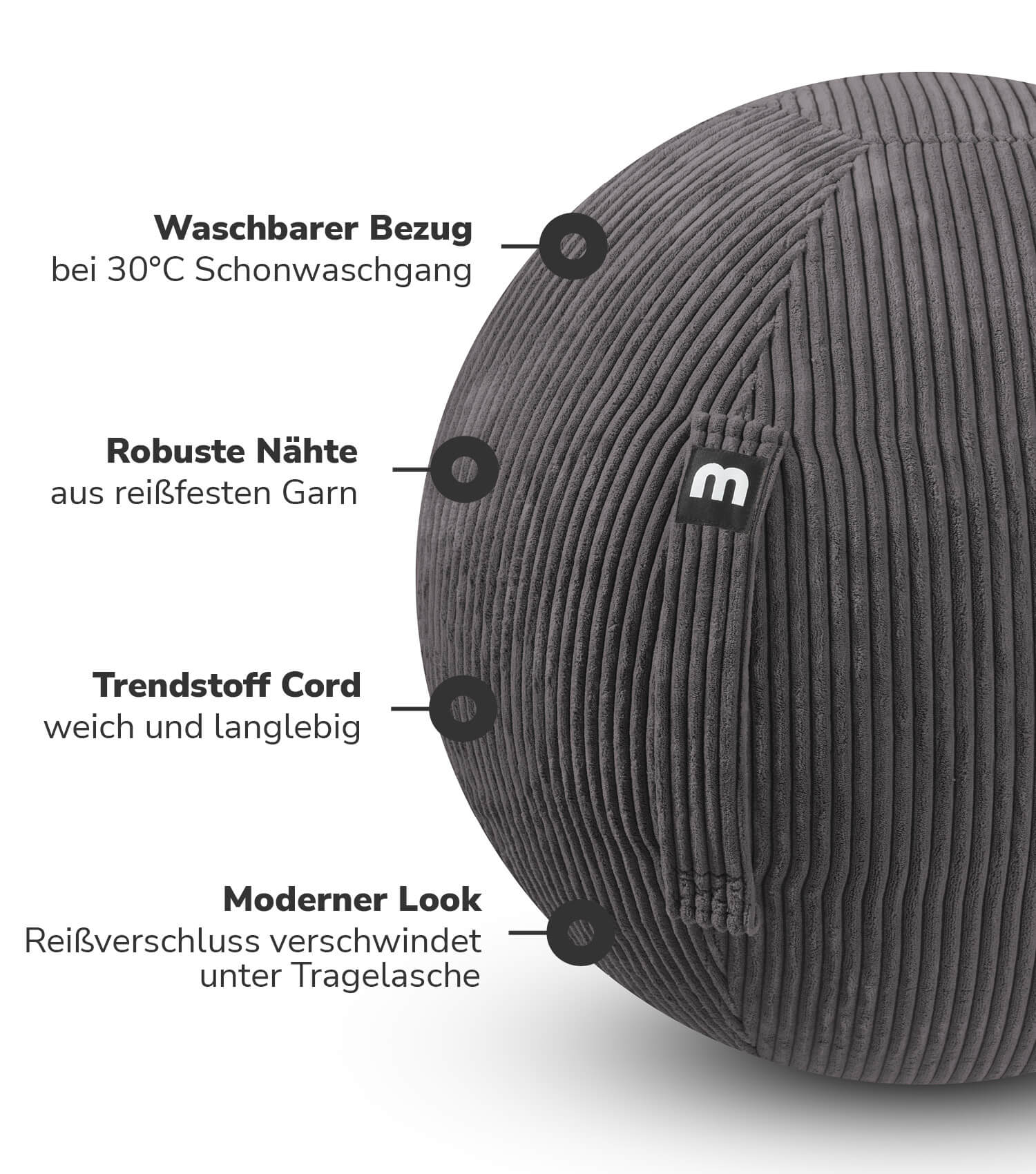 Stoff Sitzball ergonomisch 'Der Sportliche' Gymnastikball & Hocker Grau
