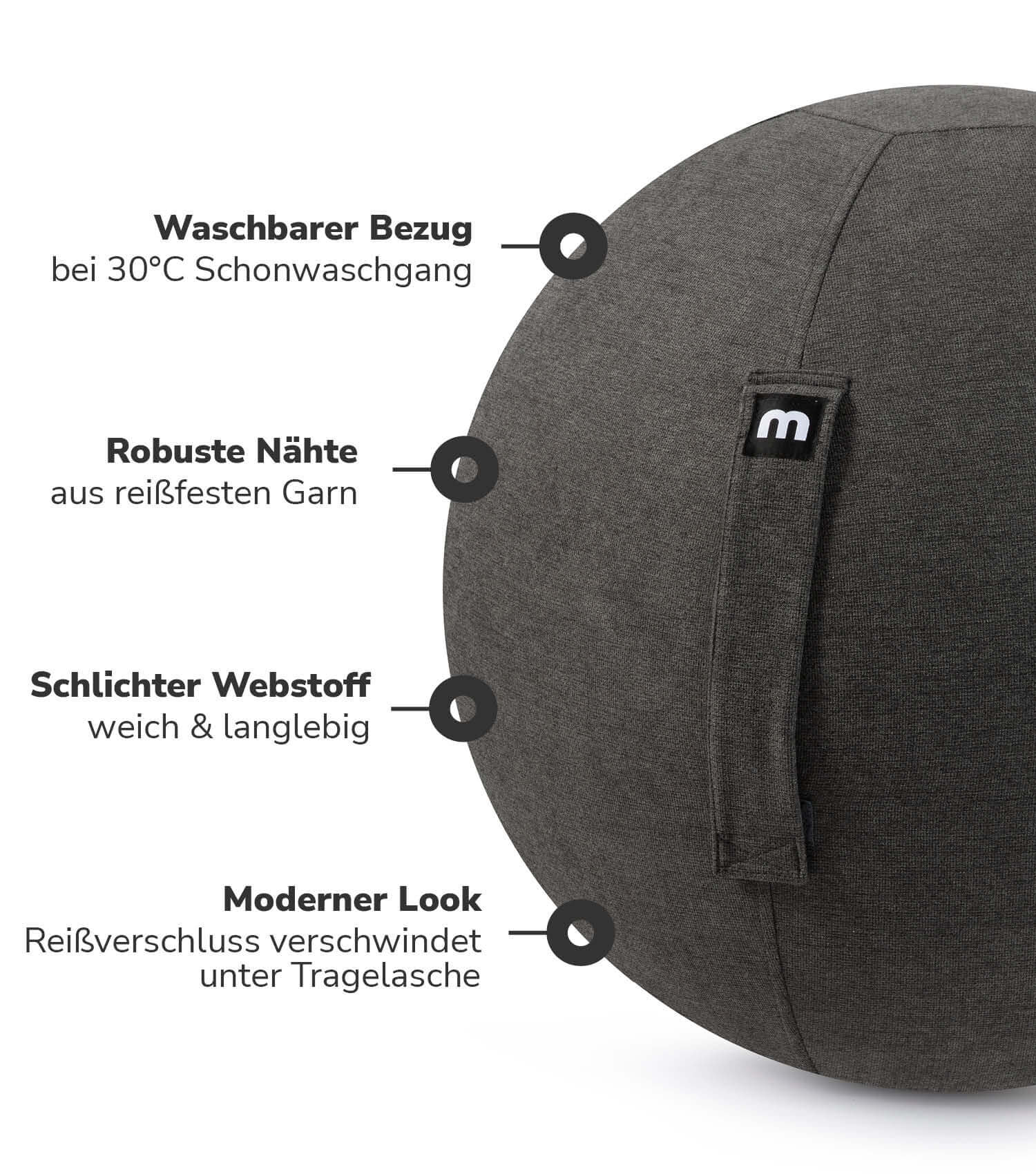 Stoff Sitzball ergonomisch 'Der Sportliche' Gymnastikball & Hocker Grau