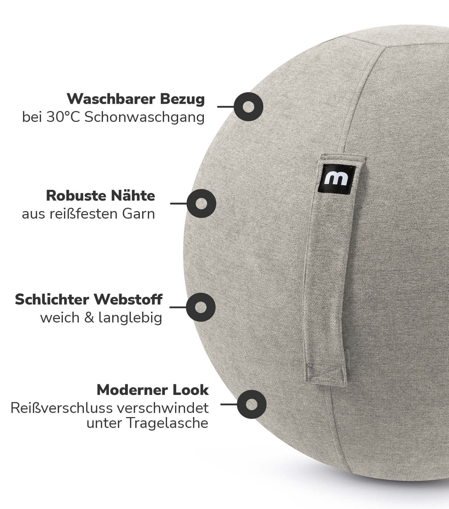 Stoff Sitzball ergonomisch 'Der Sportliche' Gymnastikball & Hocker Grau