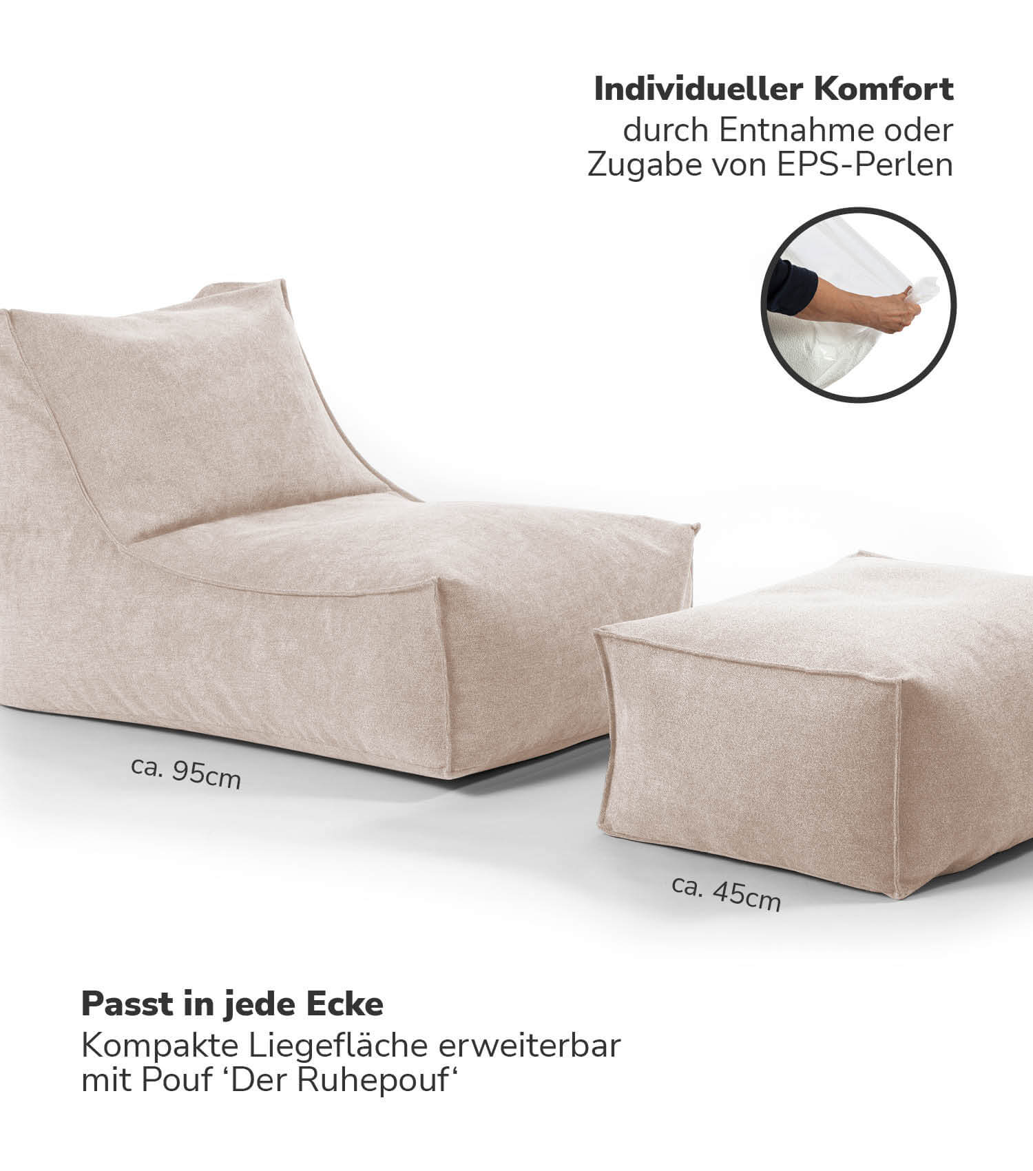Sitzsack XXL + Pouf für Kinder & Erwachsene mit Füllung 'Der Sundowner'