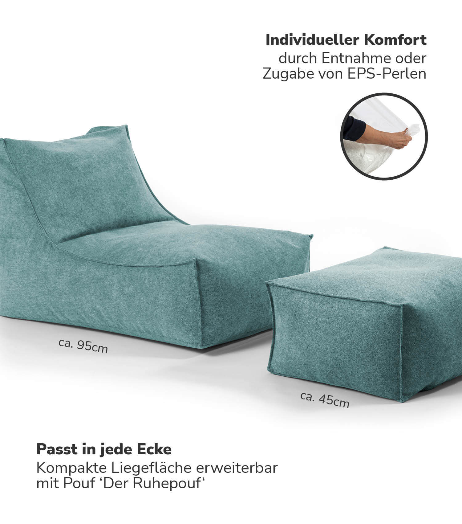Sitzsack XXL + Pouf für Kinder & Erwachsene mit Füllung 'Der Sundowner'