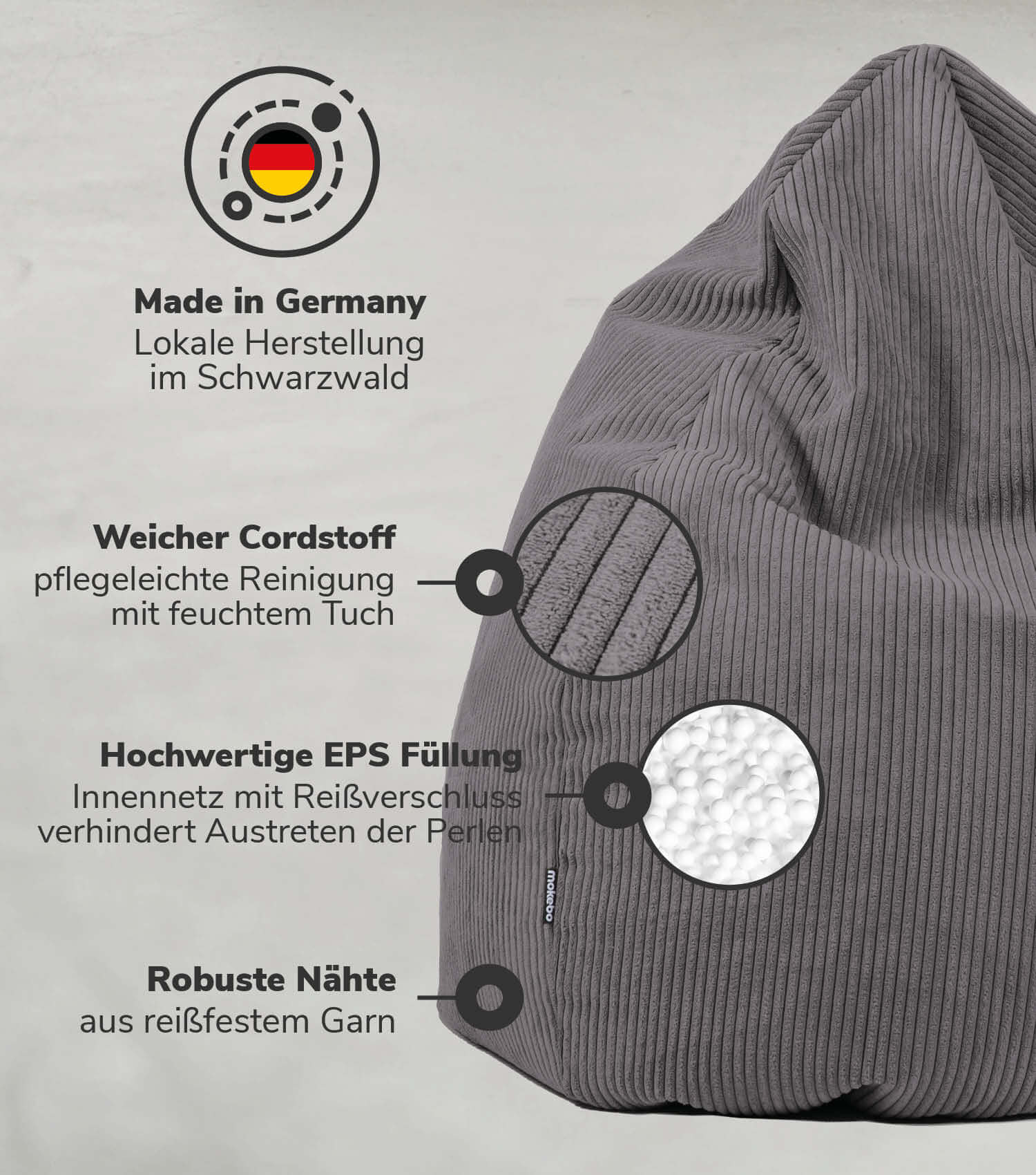 Sitzsack Bean Bag Sitzkissen Cord Bodenkissen BeanBag Sitzsack Kinder