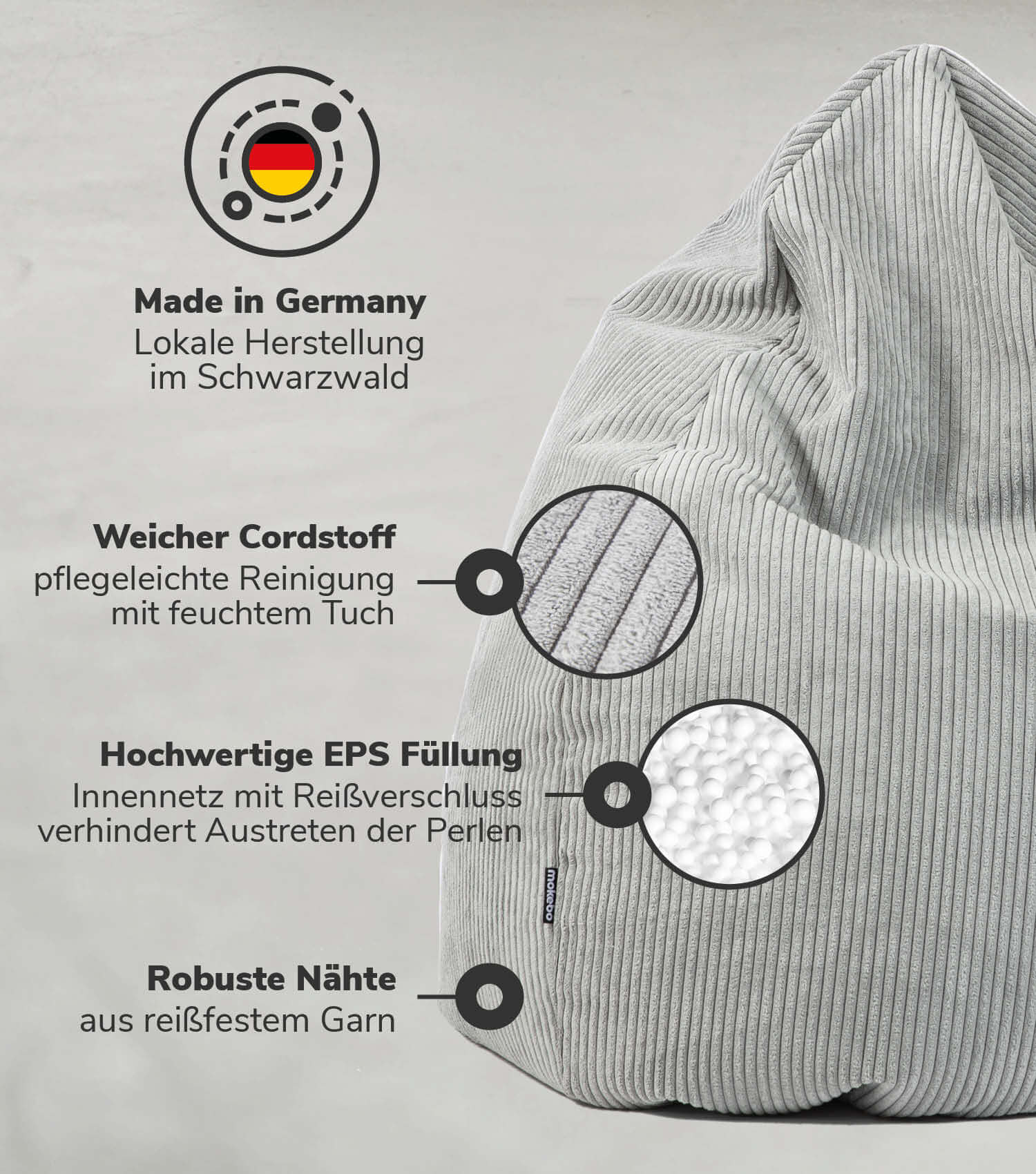 Sitzsack Bean Bag Sitzkissen Cord Bodenkissen BeanBag Sitzsack Kinder