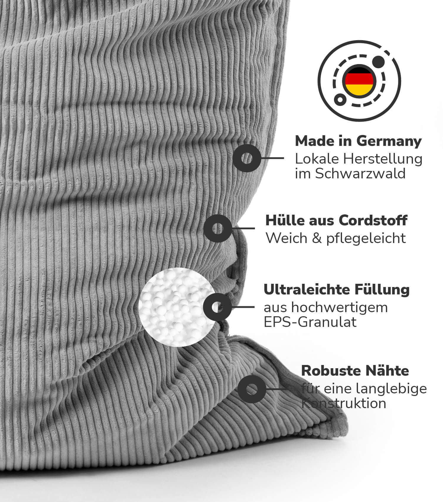 Sitzsack XXL mit Cord Cover Bean Bag Riesensitzsack Bodenkissen