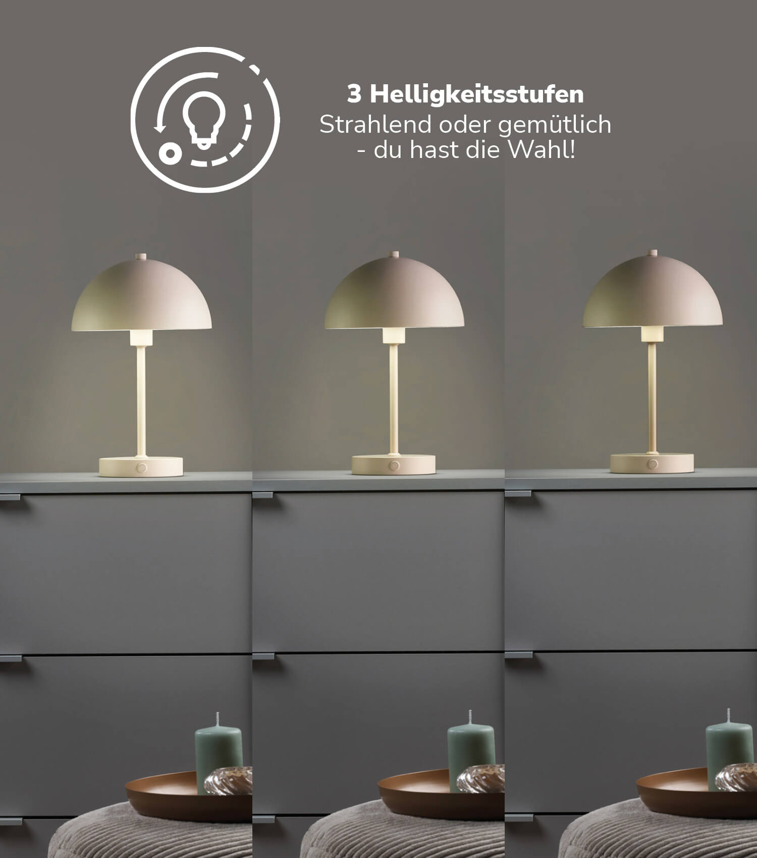 Tischlampe kabellos Akku Tischleuchte dimmbar aufladbar Nachttischlampe