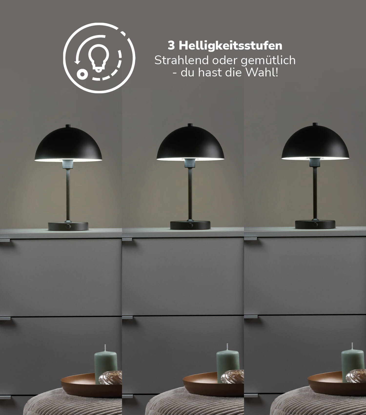 Tischlampe kabellos Akku Tischleuchte dimmbar aufladbar Nachttischlampe