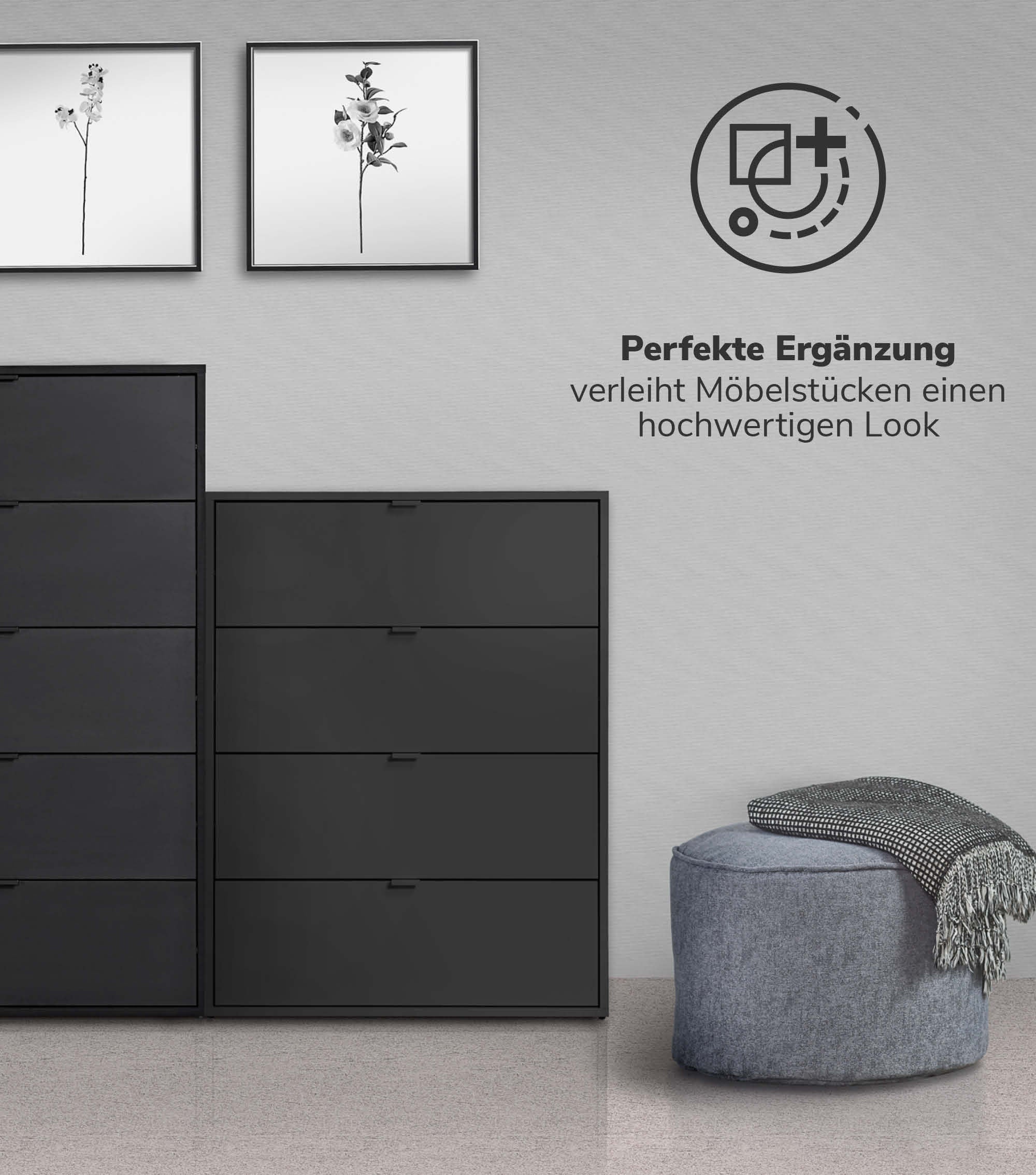 Möbelgriff für Push-to-Open Möbel 'Der Handliche' in Schwarz & Weiß