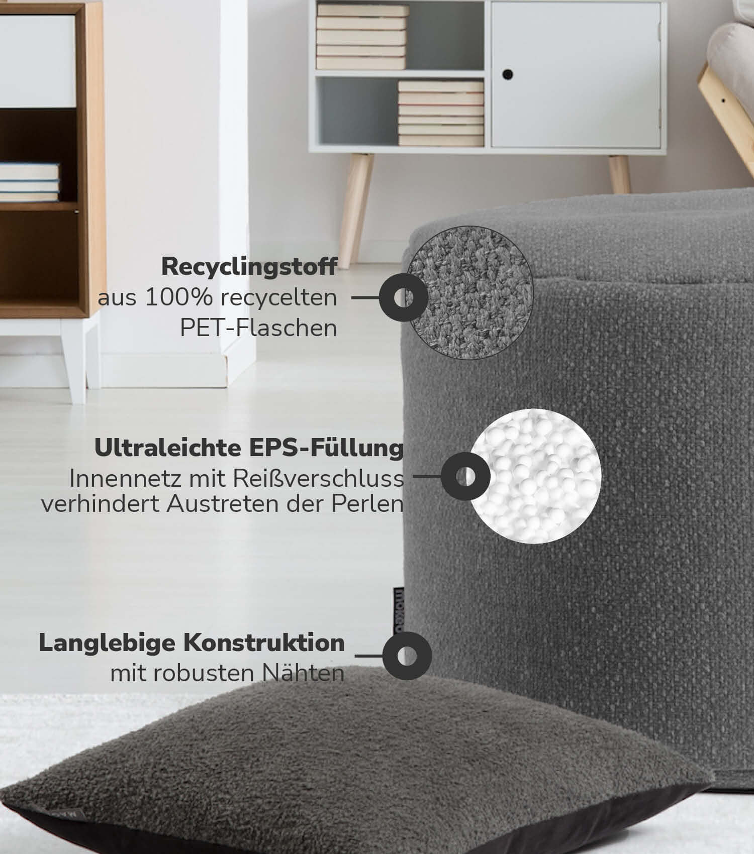 Indoor Pouf Hocker Sitzkissen Bodenkissen 'Der Ruhepouf' Fußhocker rund