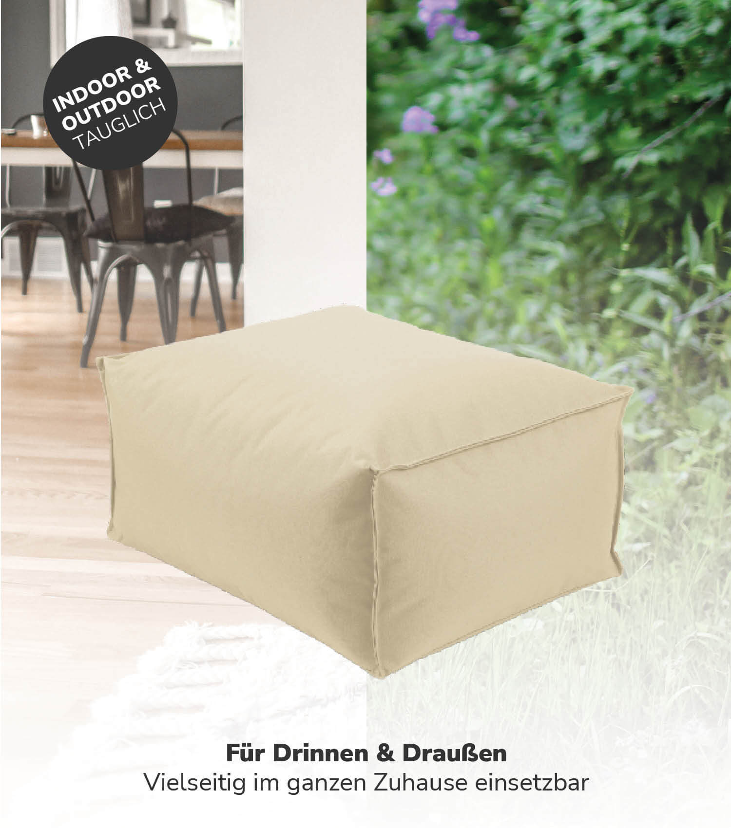 Outdoor Pouf Hocker Sitzkissen Bodenkissen 'Der Ruhepouf' Fußhocker eckig