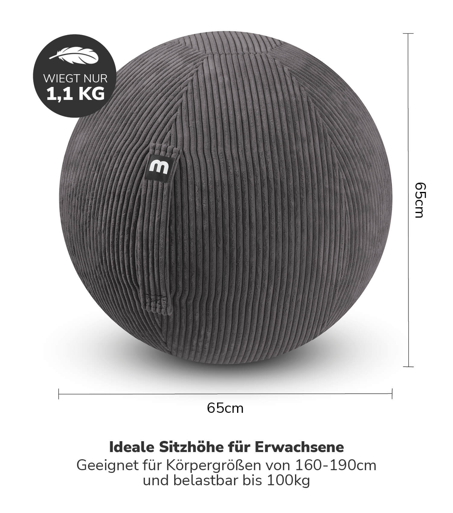 Stoff Sitzball ergonomisch 'Der Sportliche' Gymnastikball & Hocker Grau