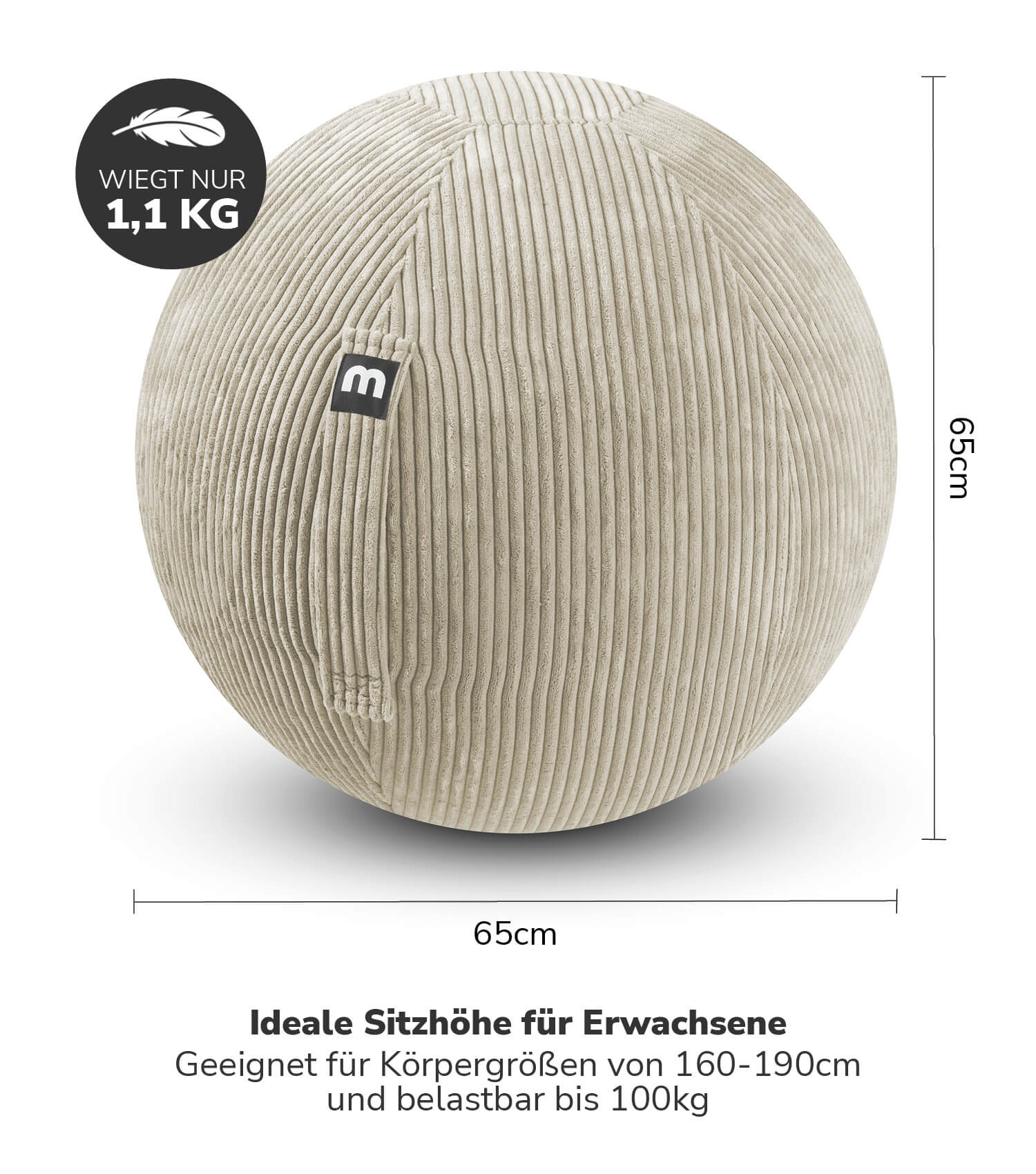Stoff Sitzball ergonomisch 'Der Sportliche' Gymnastikball & Hocker Grau