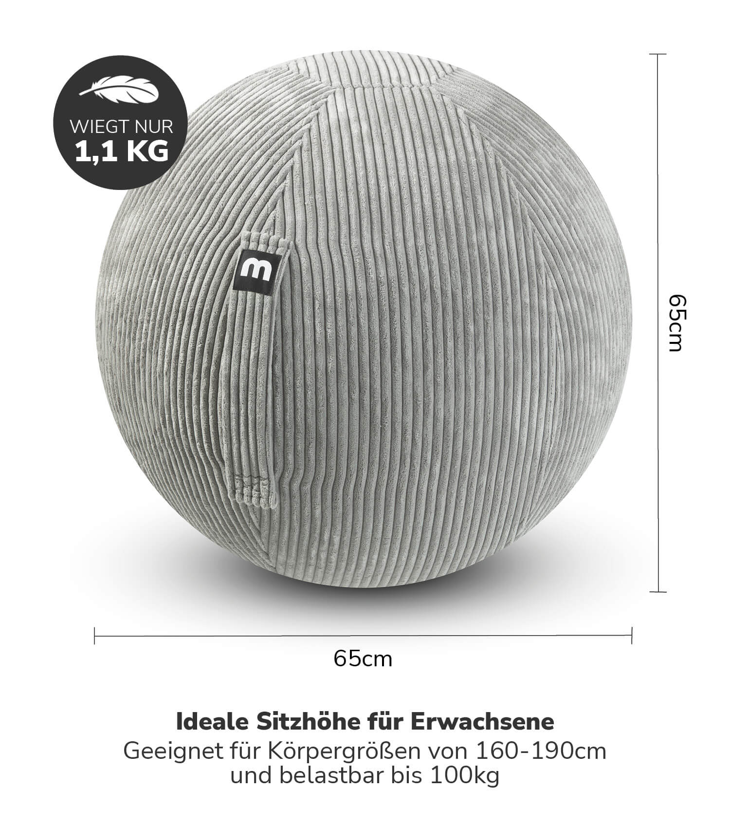 Stoff Sitzball ergonomisch 'Der Sportliche' Gymnastikball & Hocker Grau