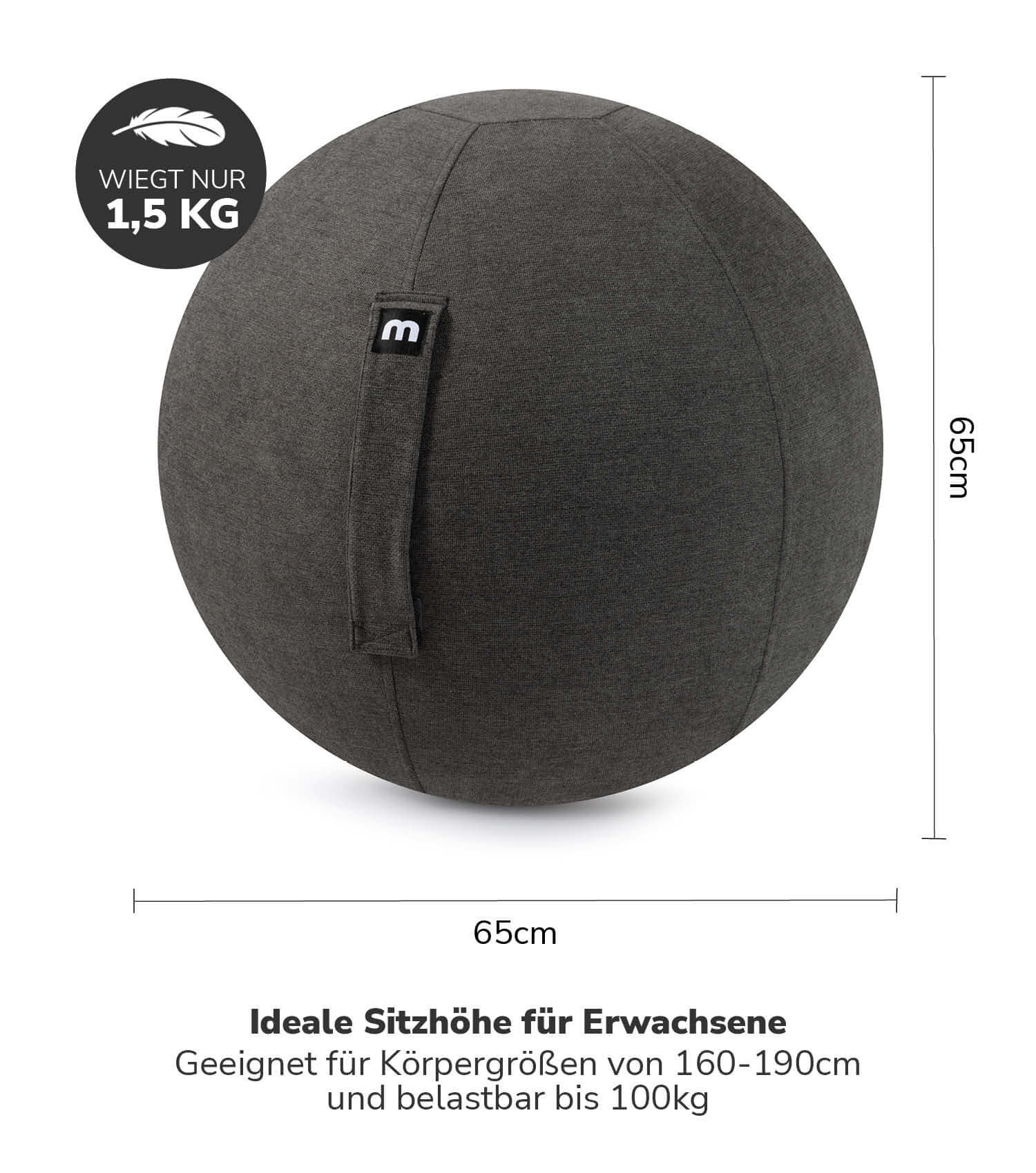 Stoff Sitzball ergonomisch 'Der Sportliche' Gymnastikball & Hocker Grau