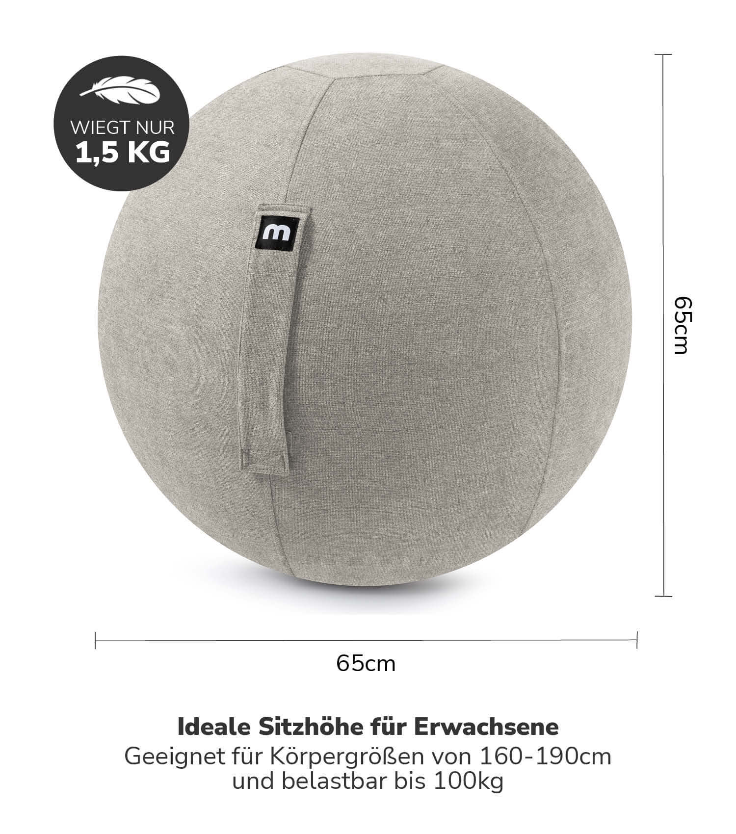 Stoff Sitzball ergonomisch 'Der Sportliche' Gymnastikball & Hocker Grau