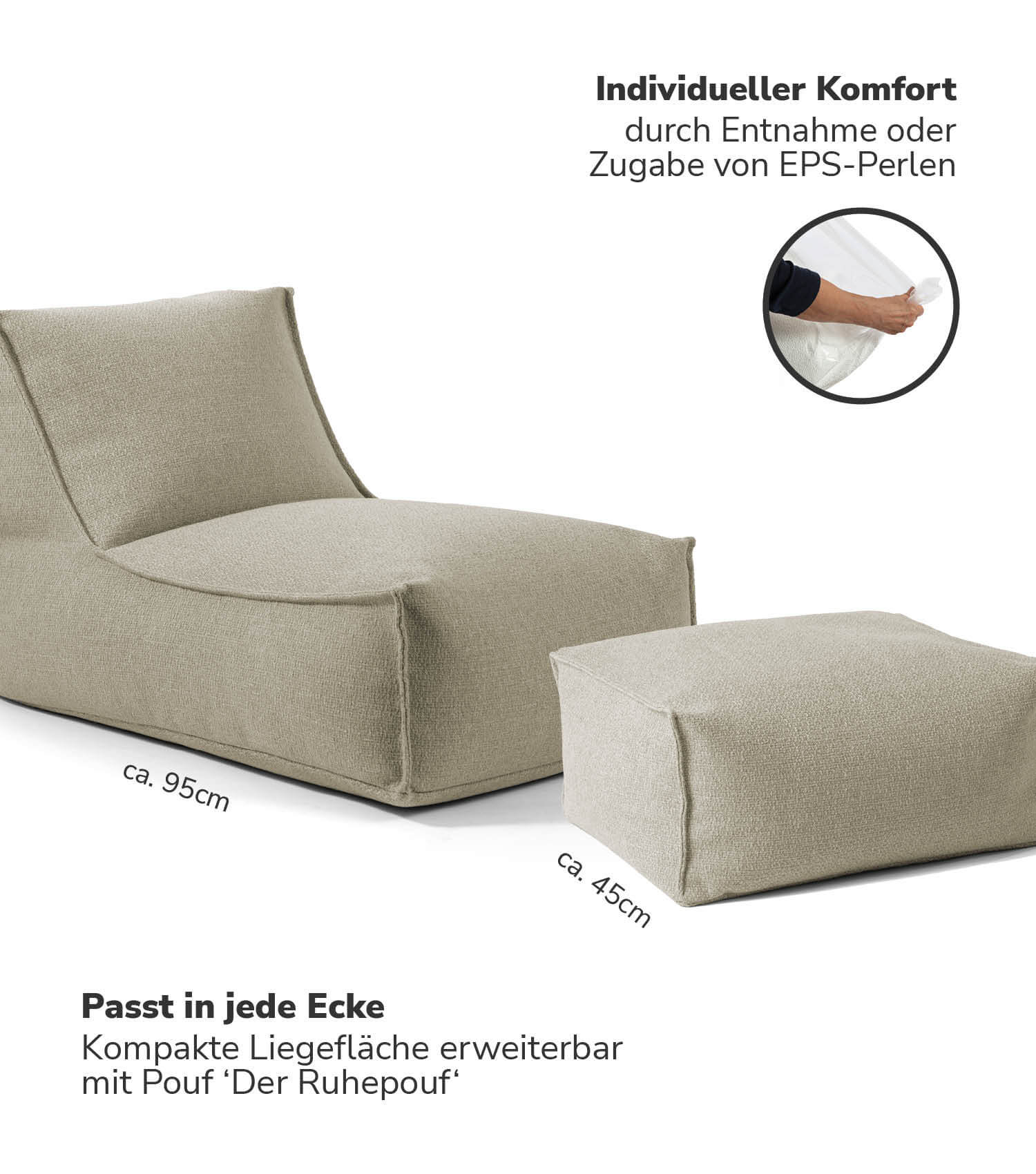 Sitzsack XXL + Pouf für Kinder & Erwachsene mit Füllung 'Der Sundowner'