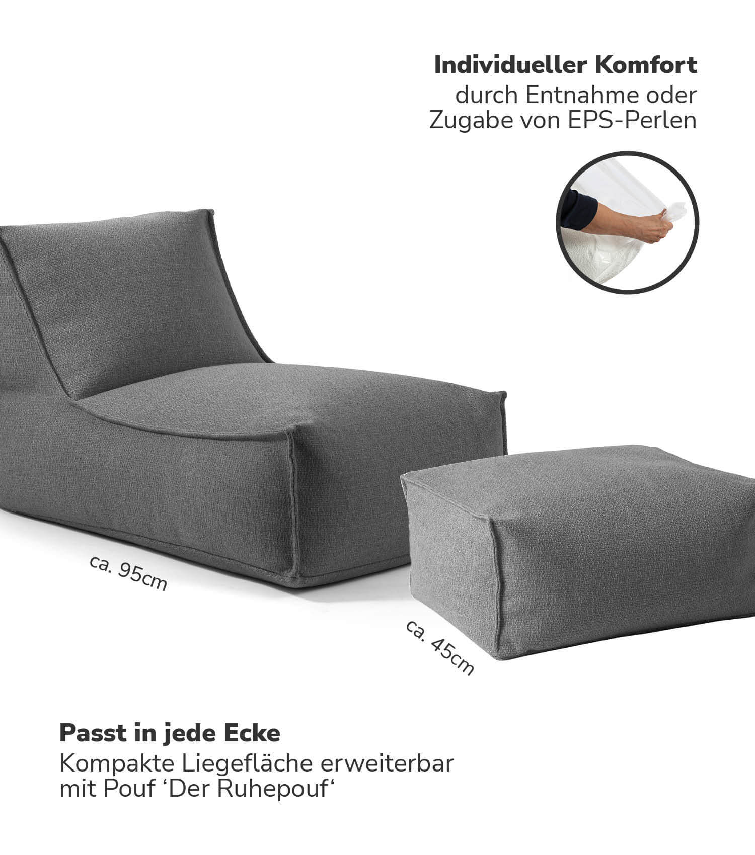 Sitzsack XXL + Pouf für Kinder & Erwachsene mit Füllung 'Der Sundowner'