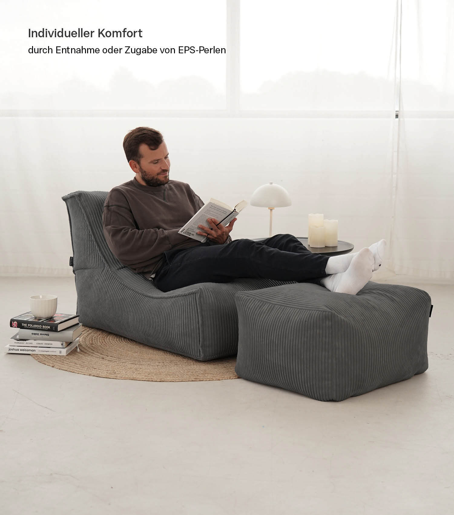 Sitzsack XXL + Pouf für Kinder & Erwachsene mit Füllung 'Der Gelassene'