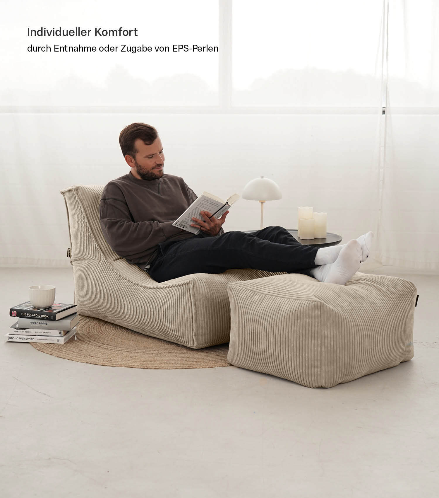 Sitzsack XXL + Pouf für Kinder & Erwachsene mit Füllung 'Der Gelassene'