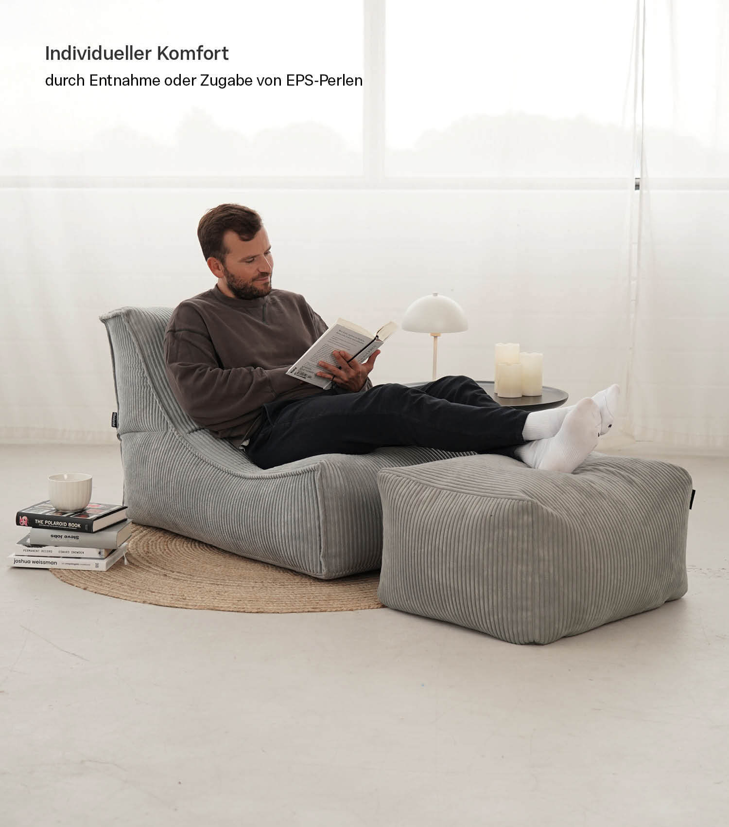 Sitzsack XXL + Pouf für Kinder & Erwachsene mit Füllung 'Der Gelassene'