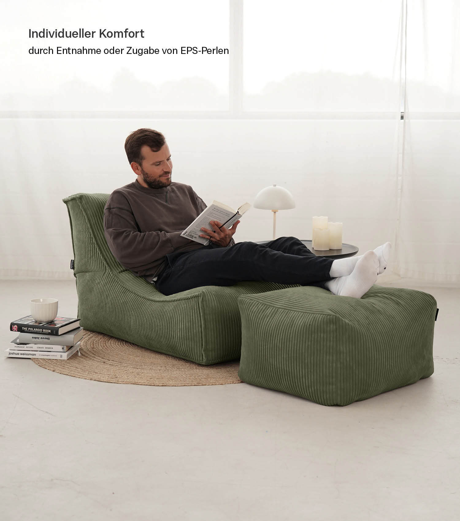 Sitzsack XXL + Pouf für Kinder & Erwachsene mit Füllung 'Der Gelassene'