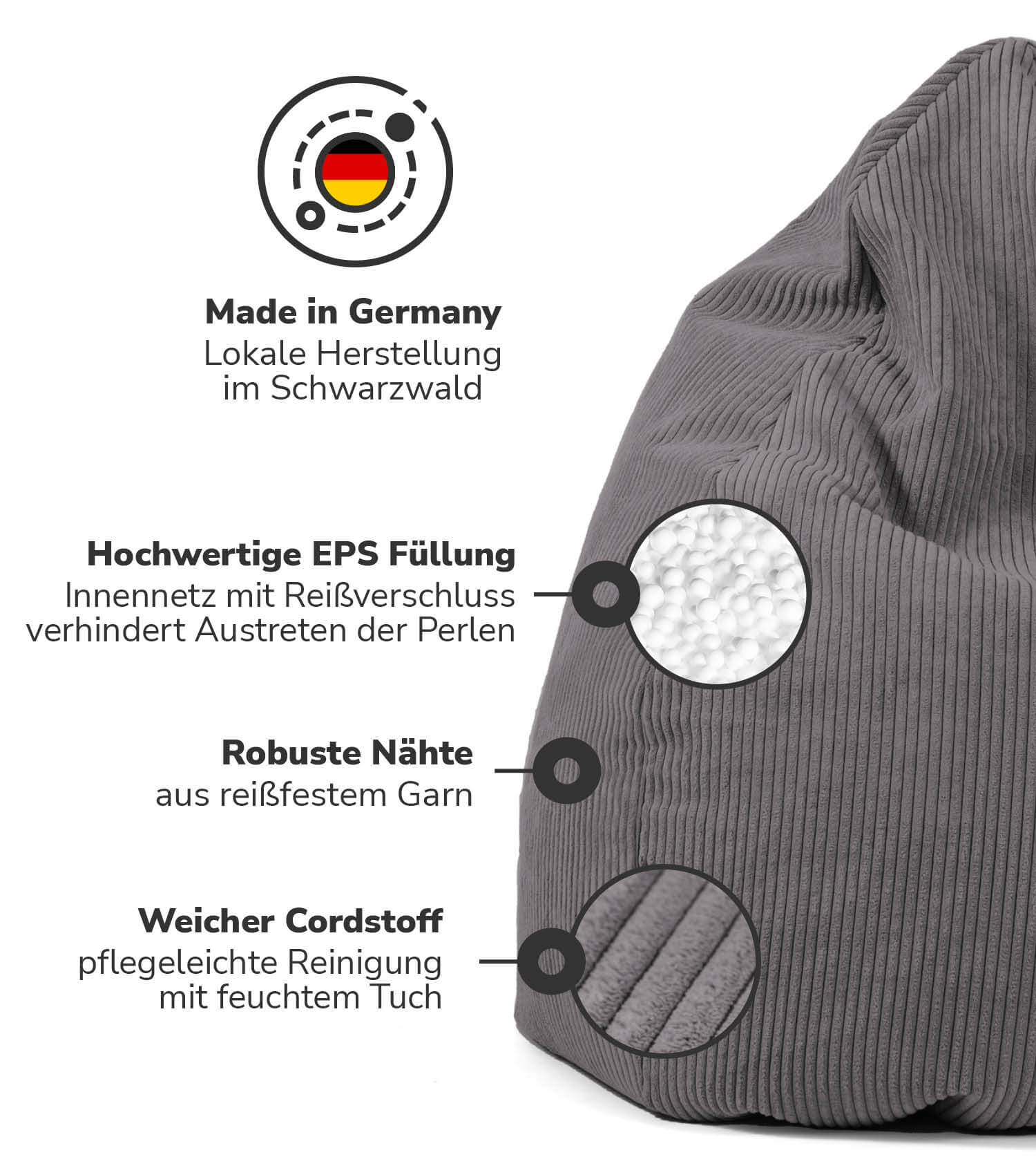 Sitzsack Bean Bag Sitzkissen Cord Bodenkissen BeanBag Sitzsack Kinder