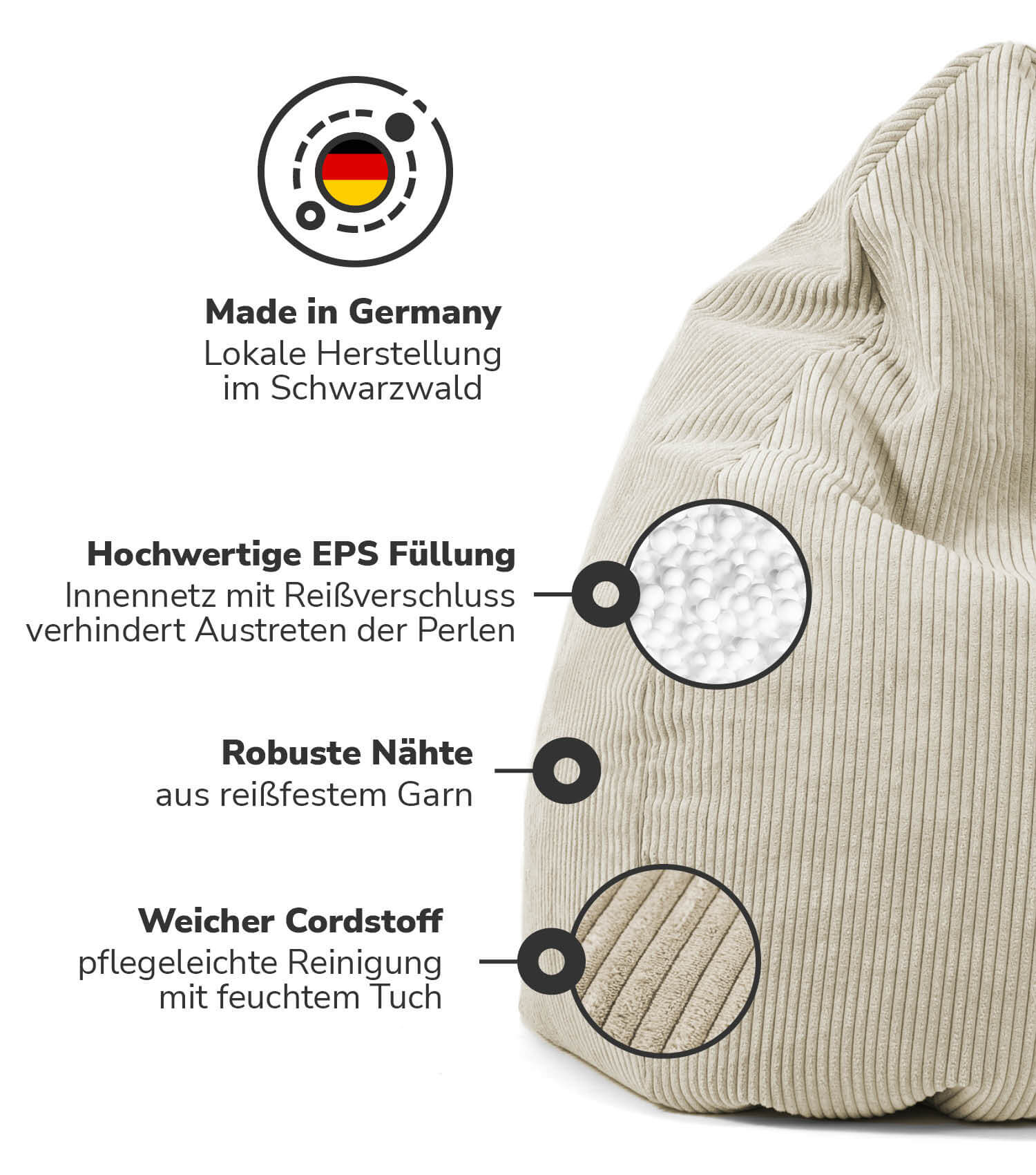 Sitzsack Bean Bag Sitzkissen Cord Bodenkissen BeanBag Sitzsack Kinder