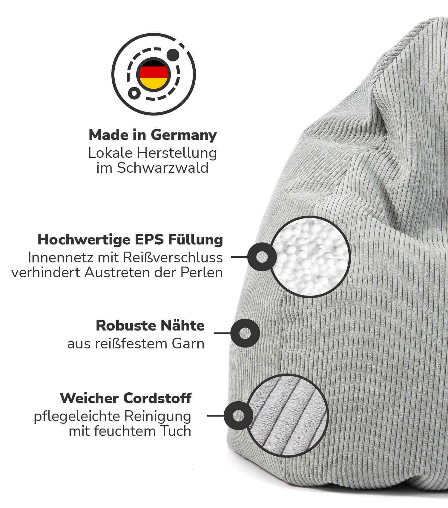 Sitzsack Bean Bag Sitzkissen Cord Bodenkissen BeanBag Sitzsack Kinder