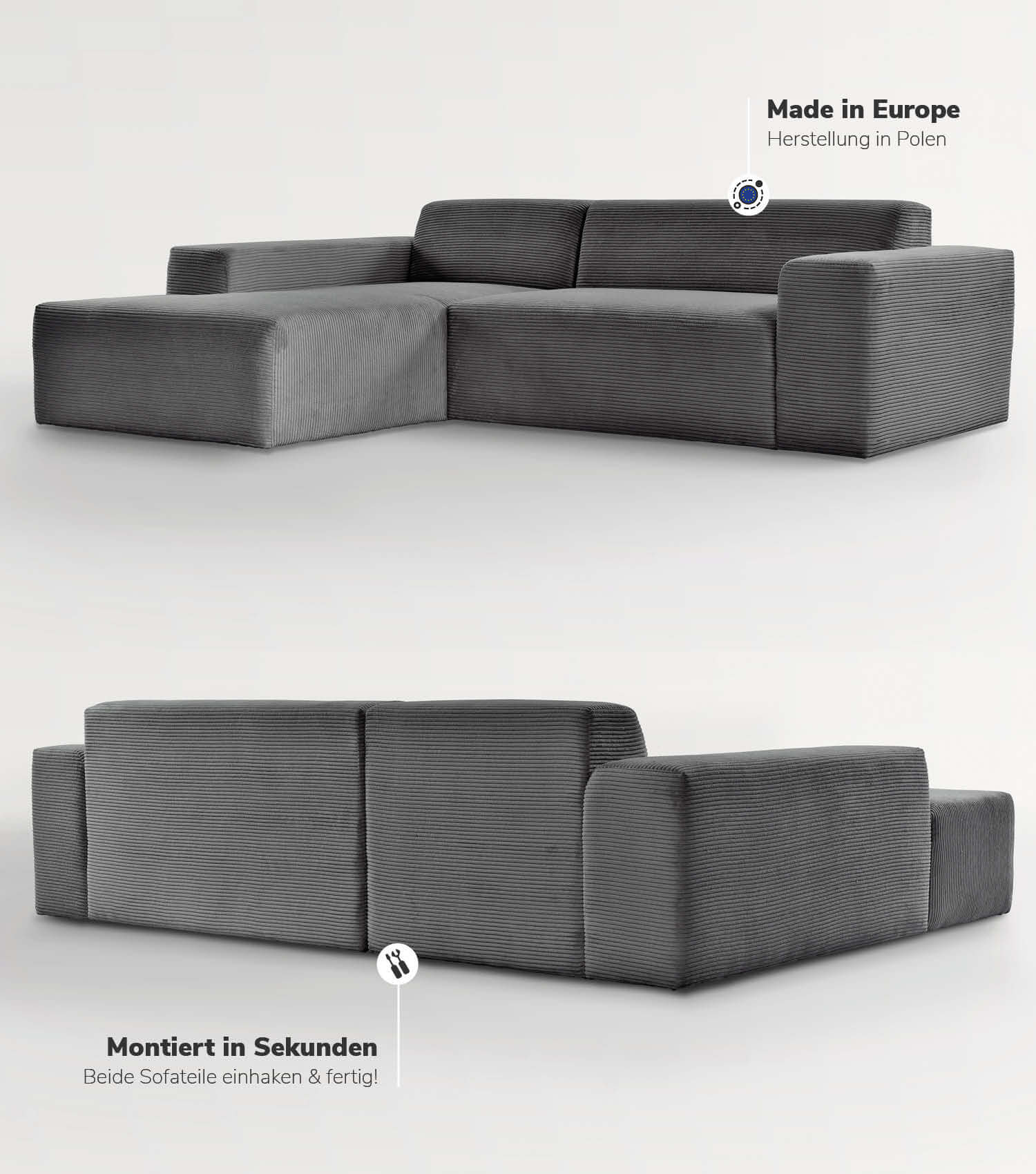 Cord Sofa Sofa Cord Ecksofa Cord Sofa beige Eckcouch 3-Sitzer Sofa