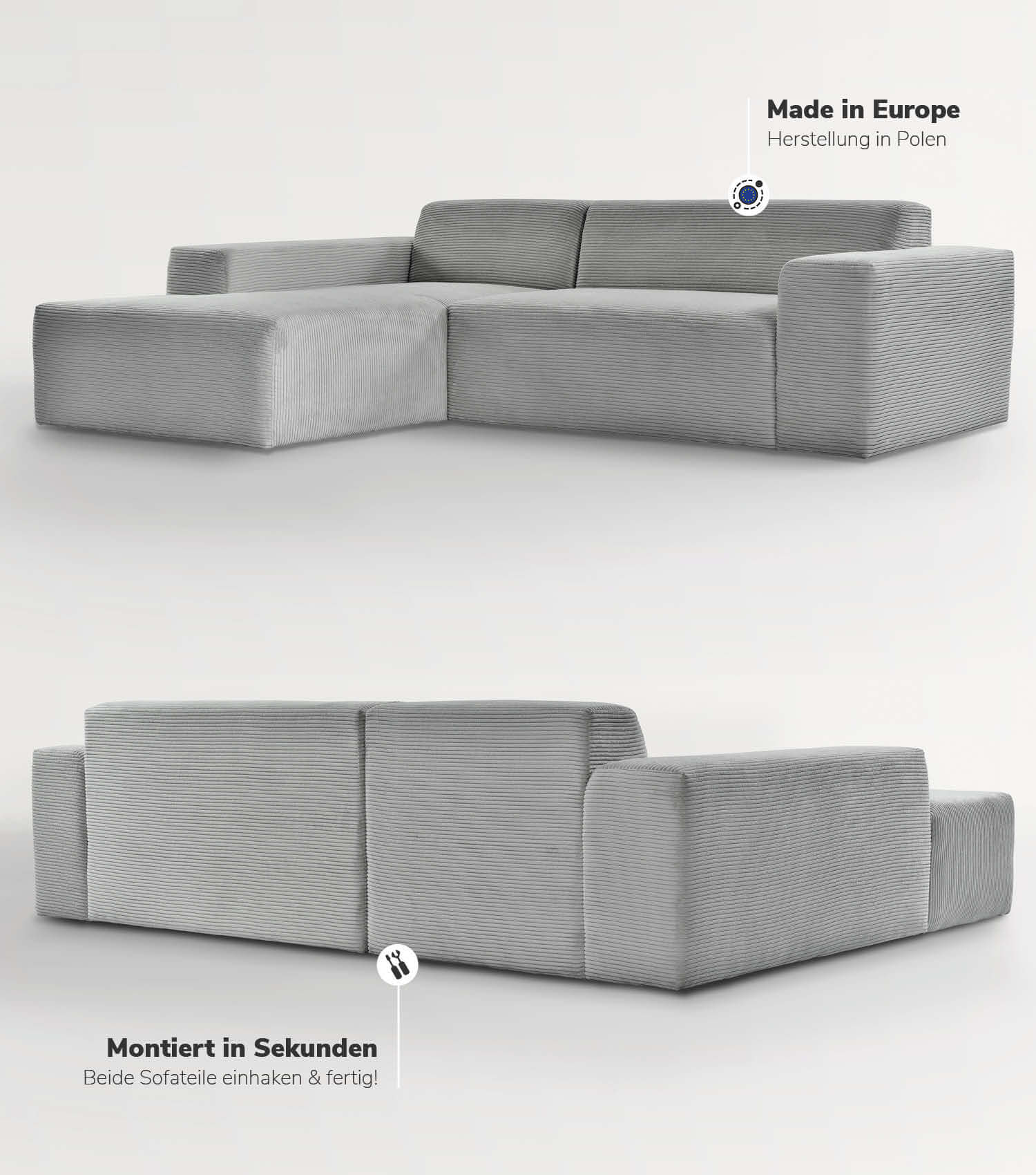 Cord Sofa Sofa Cord Ecksofa Cord Sofa beige Eckcouch 3-Sitzer Sofa