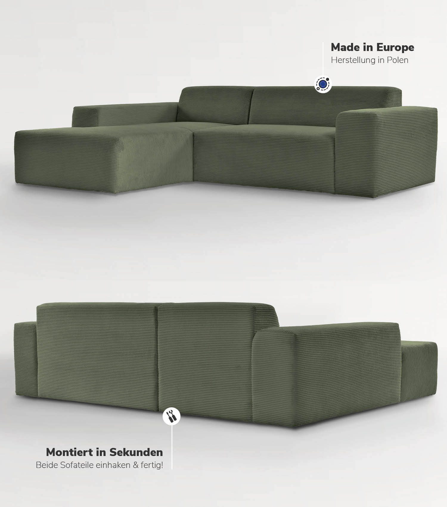 Cord Sofa Sofa Cord Ecksofa Cord Sofa beige Eckcouch 3-Sitzer Sofa
