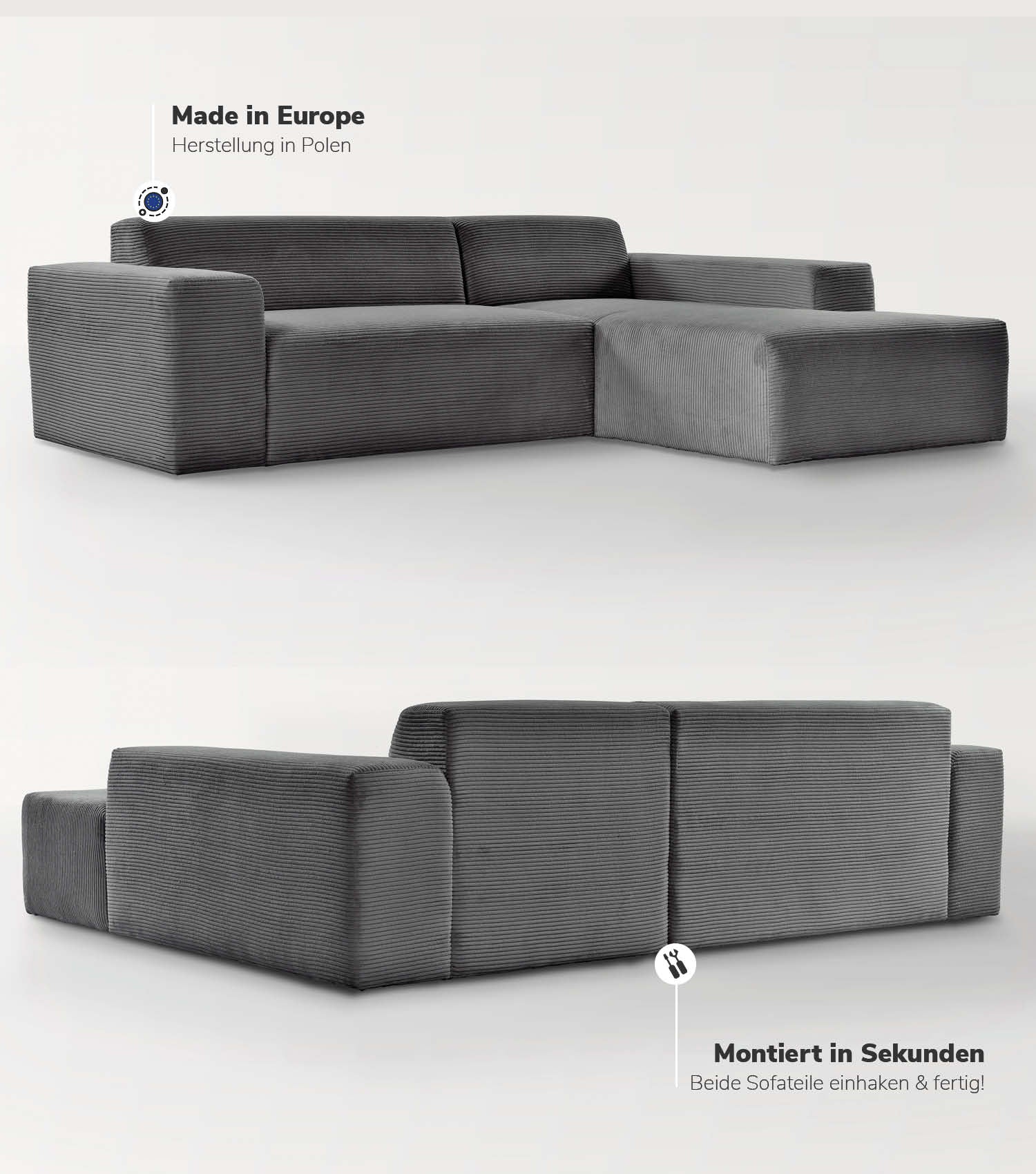 Cord Sofa Sofa Cord Ecksofa Cord Sofa beige Eckcouch 3-Sitzer Sofa
