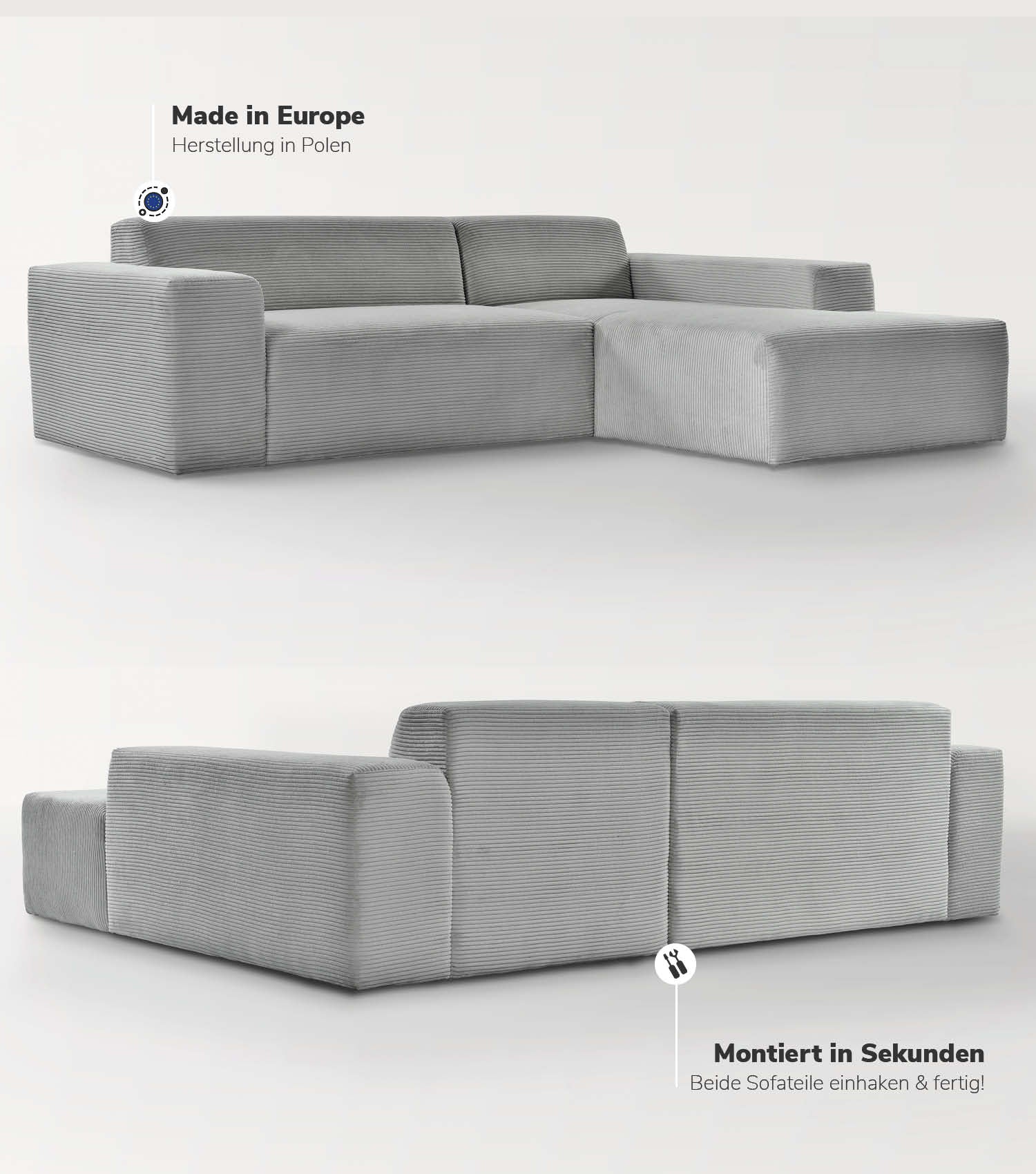 Cord Sofa Sofa Cord Ecksofa Cord Sofa beige Eckcouch 3-Sitzer Sofa