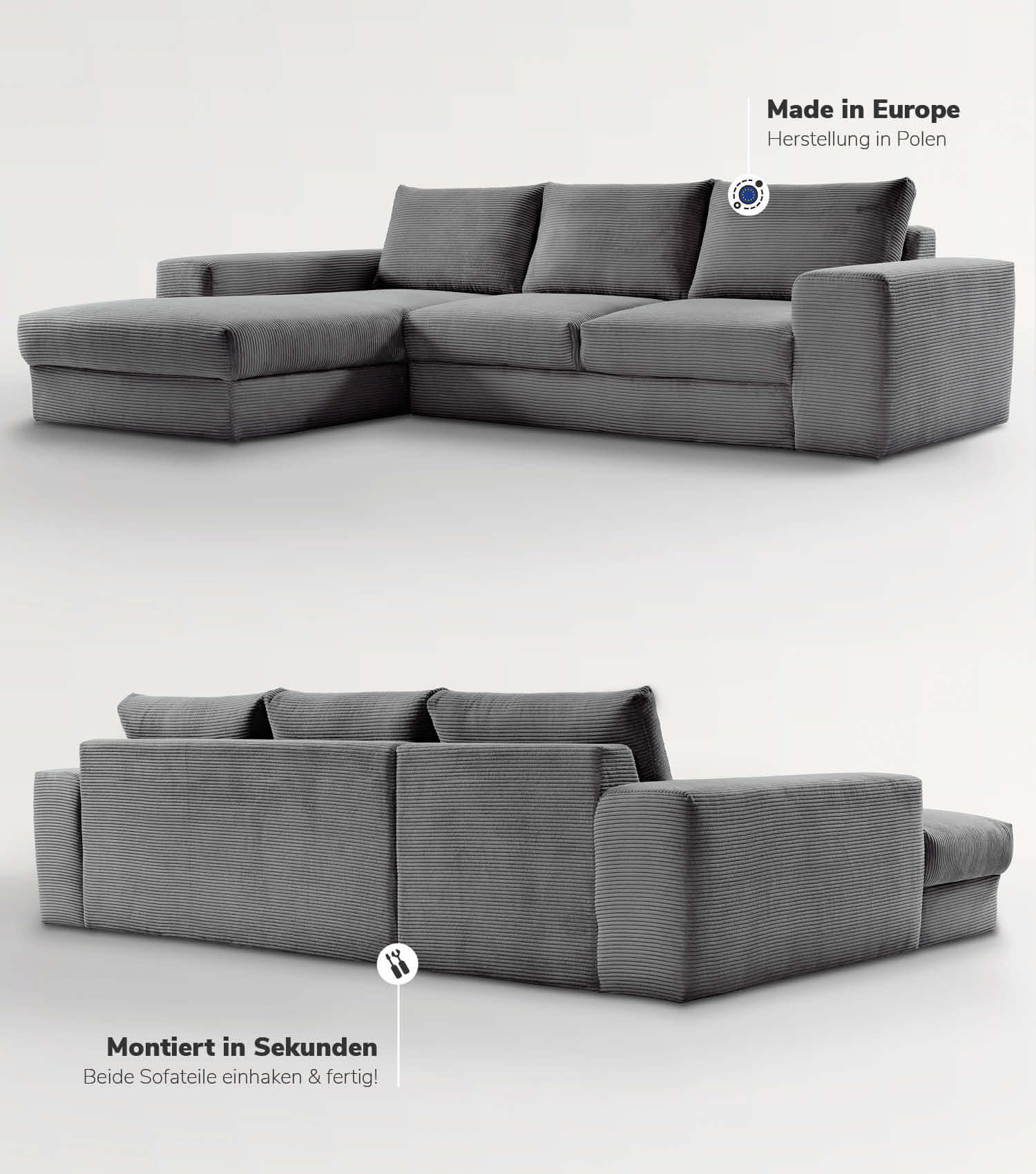 Cord Sofa Sofa Cord Ecksofa Cord Sofa beige Eckcouch 3-Sitzer Sofa