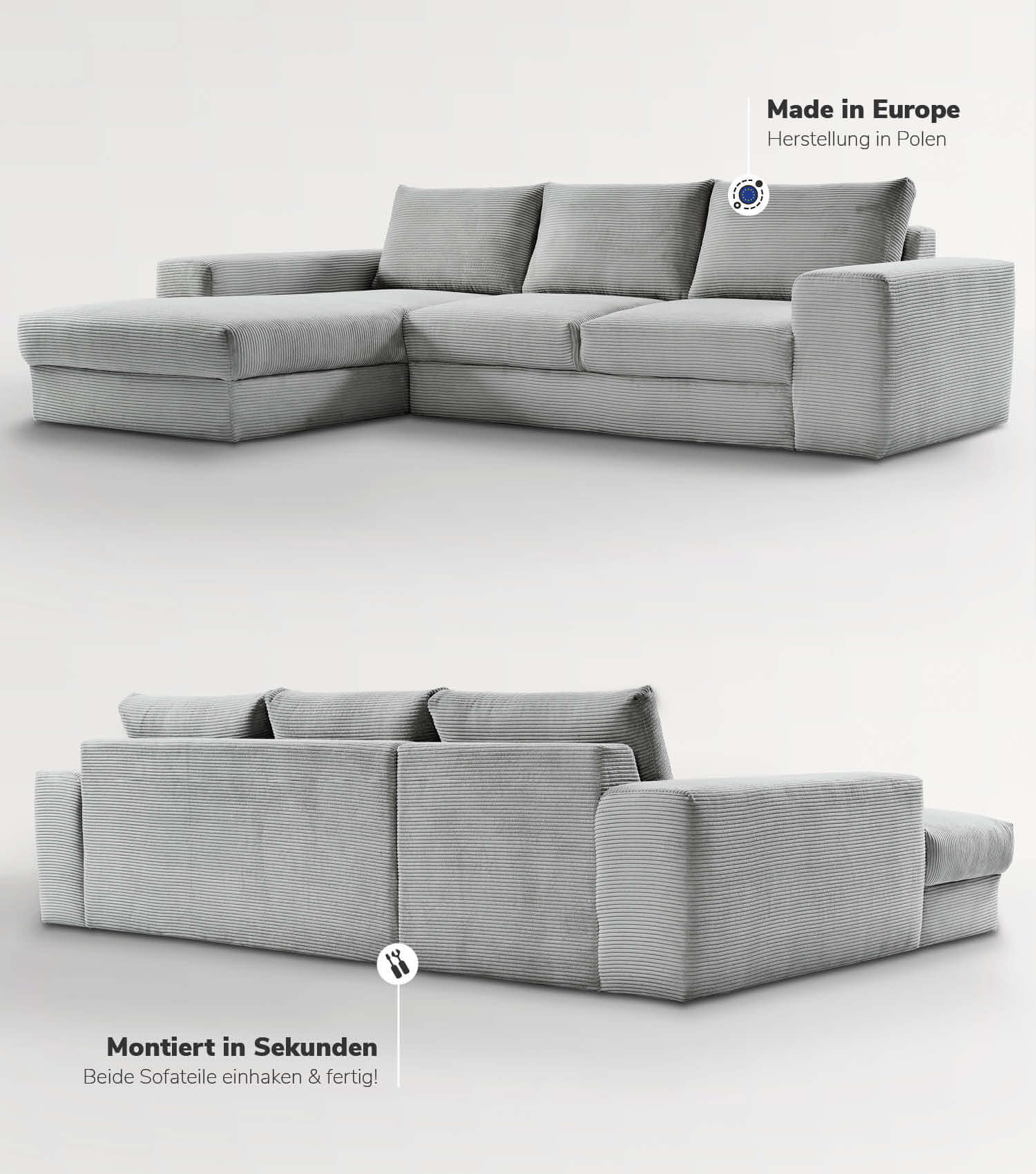 Cord Sofa Sofa Cord Ecksofa Cord Sofa beige Eckcouch 3-Sitzer Sofa
