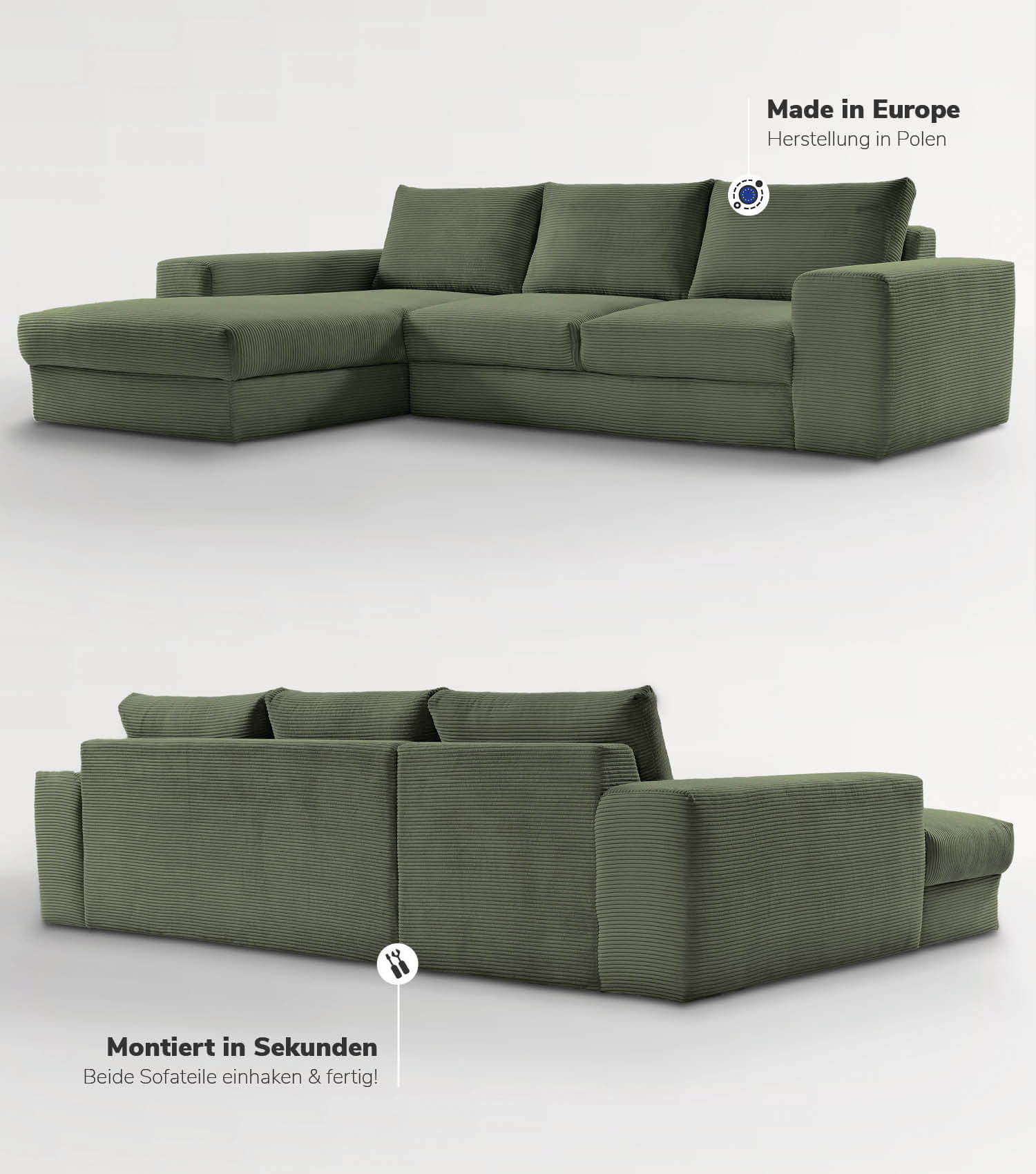 Cord Sofa Sofa Cord Ecksofa Cord Sofa beige Eckcouch 3-Sitzer Sofa