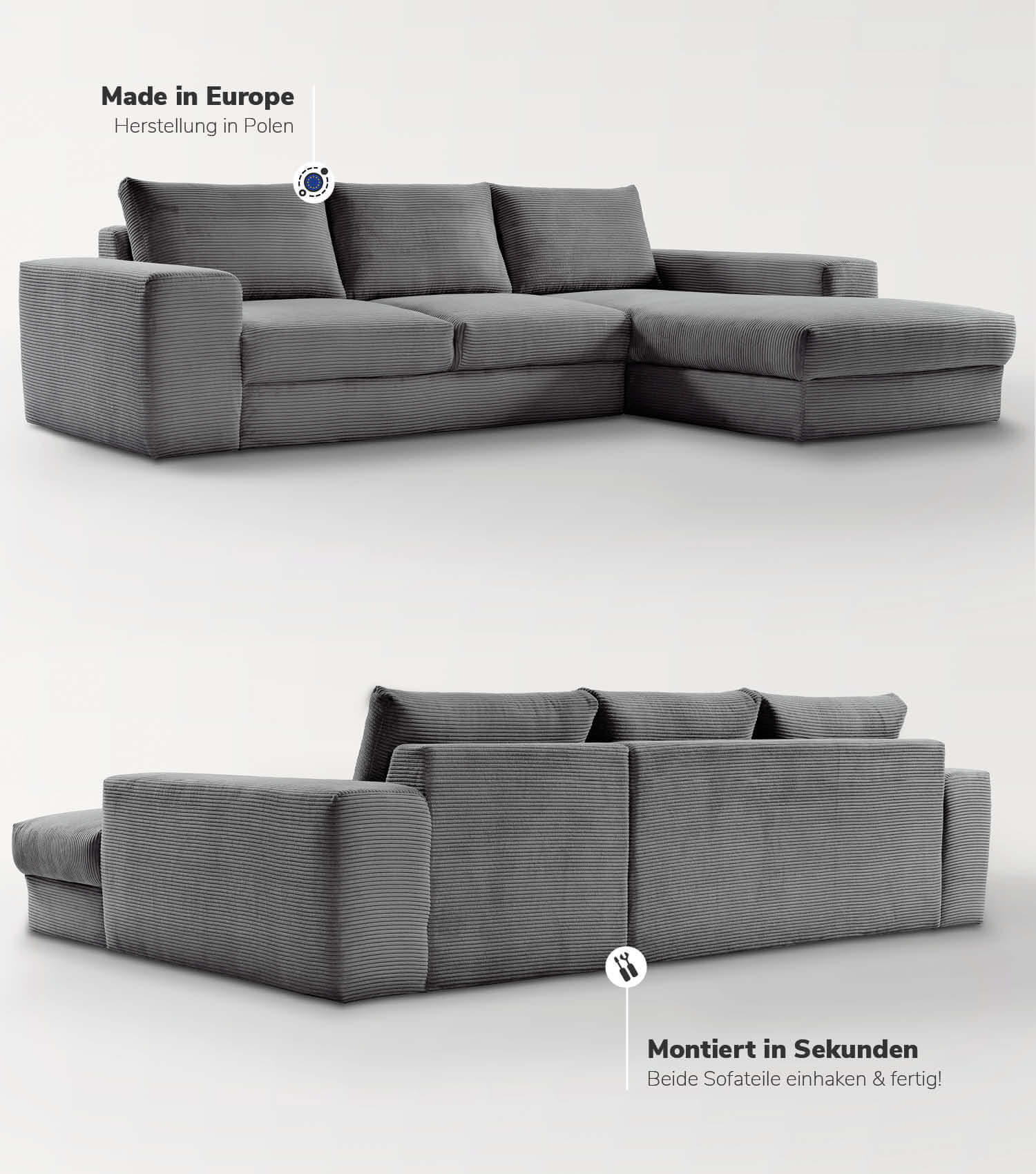 Cord Sofa Sofa Cord Ecksofa Cord Sofa beige Eckcouch 3-Sitzer Sofa