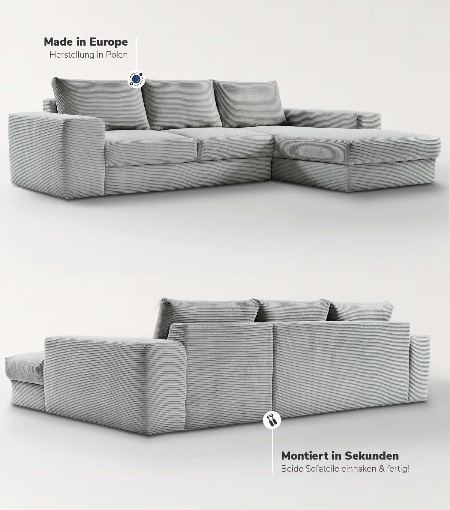 Cord Sofa Sofa Cord Ecksofa Cord Sofa beige Eckcouch 3-Sitzer Sofa
