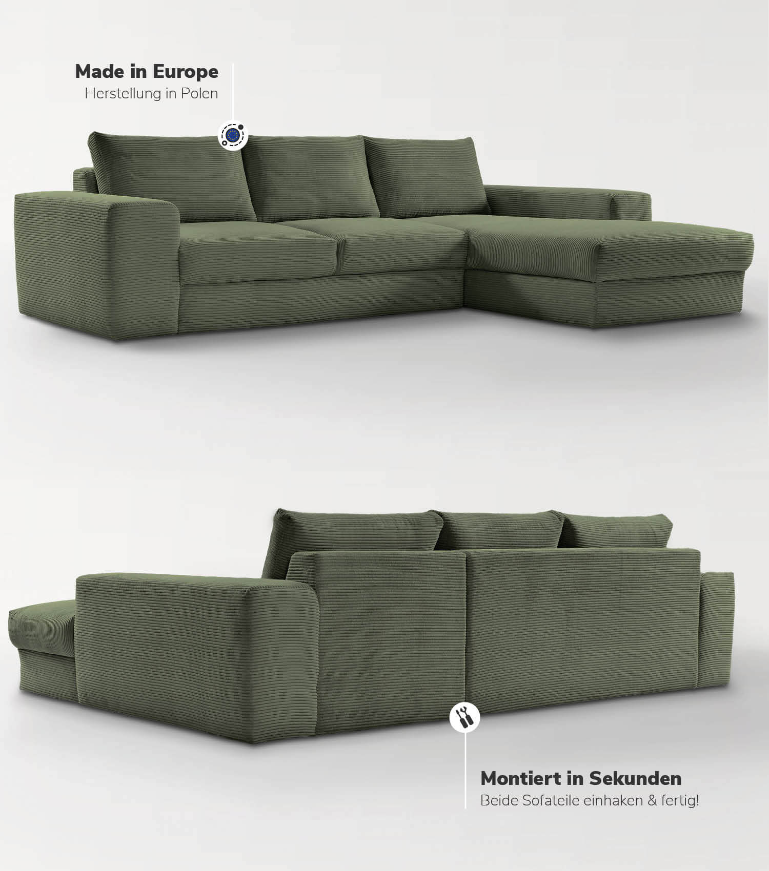 Cord Sofa Sofa Cord Ecksofa Cord Sofa beige Eckcouch 3-Sitzer Sofa