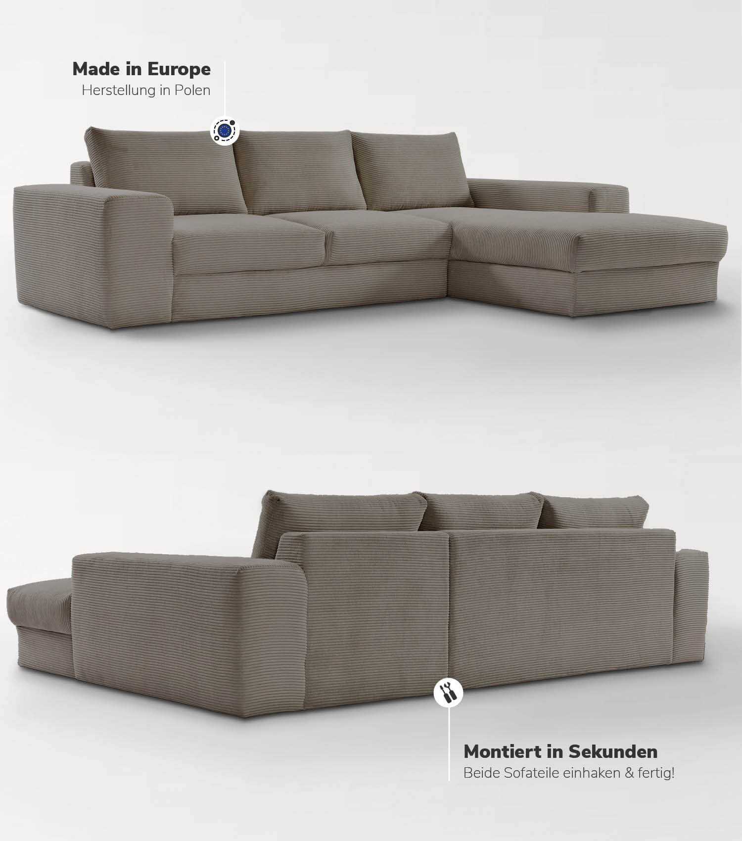 Cord Sofa Sofa Cord Ecksofa Cord Sofa beige Eckcouch 3-Sitzer Sofa