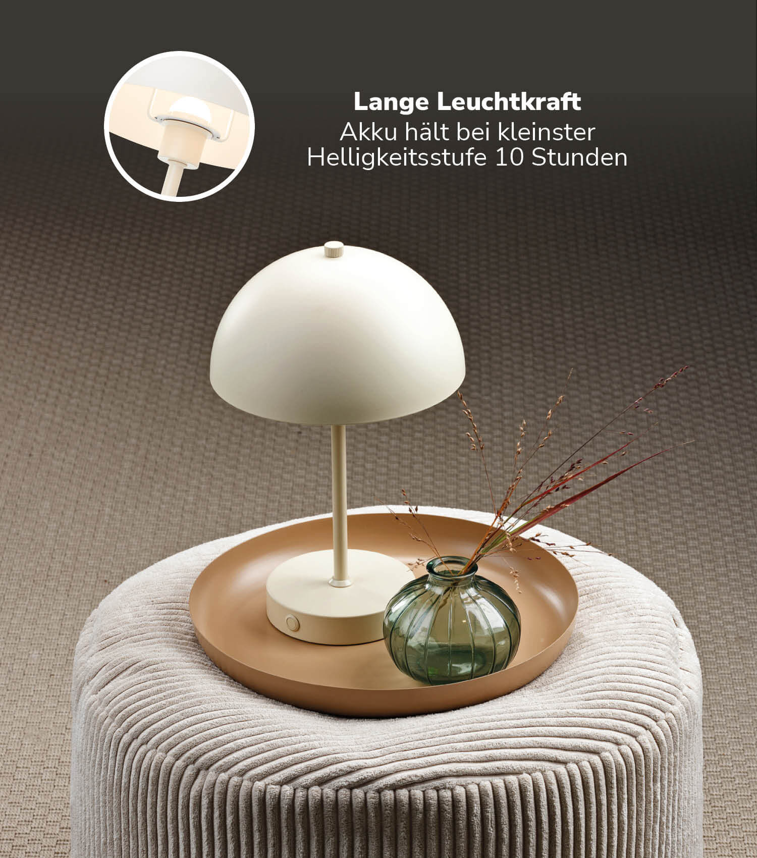 Tischlampe kabellos Akku Tischleuchte dimmbar aufladbar Nachttischlampe