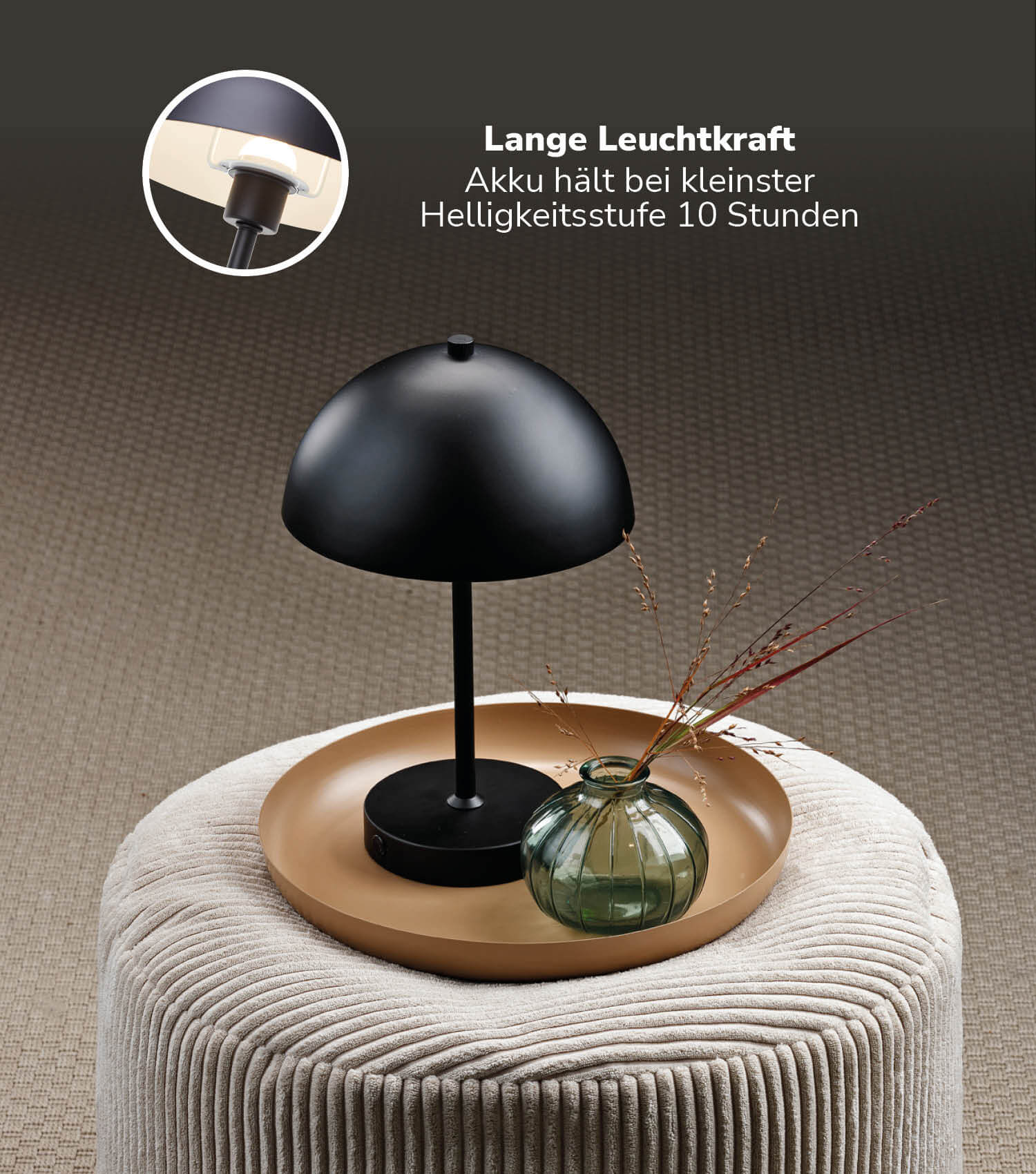 Tischlampe kabellos Akku Tischleuchte dimmbar aufladbar Nachttischlampe