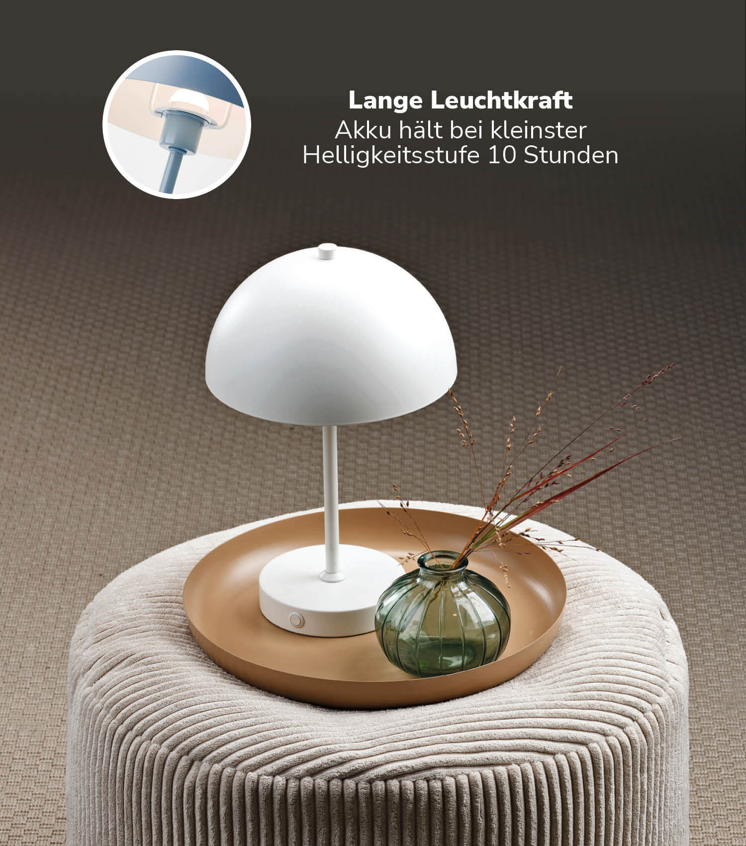 Tischlampe kabellos Akku Tischleuchte dimmbar aufladbar Nachttischlampe